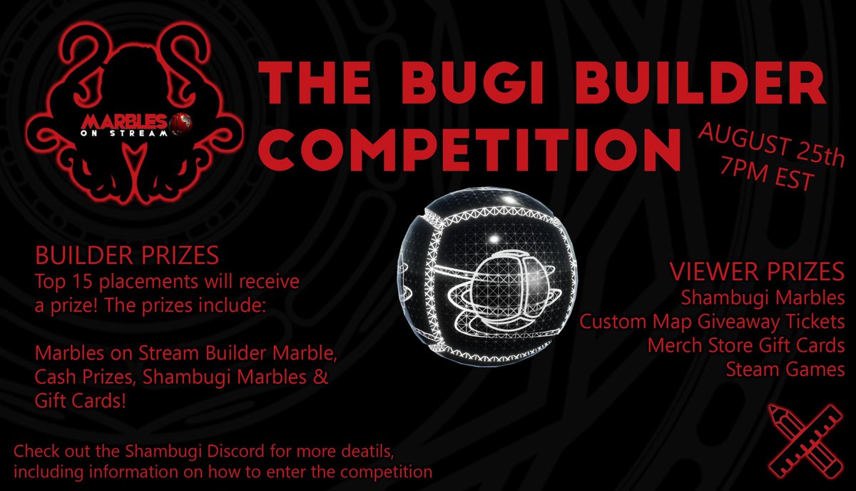 theShambugi's tweet photo. It's time! The #marblesonstream Bugi Builder Competition is tonight! Come meet some new friends!

7PM ET @ https://t.co/mwq1nKTLol

💝Win prizes just by watching!
🎁 Builders Win Prizes through 15th Place!

It'll be a night to remember in the Hot Bugi Summer!���⛱ #TwitchPartner https://t.co/QKvayH1OQp