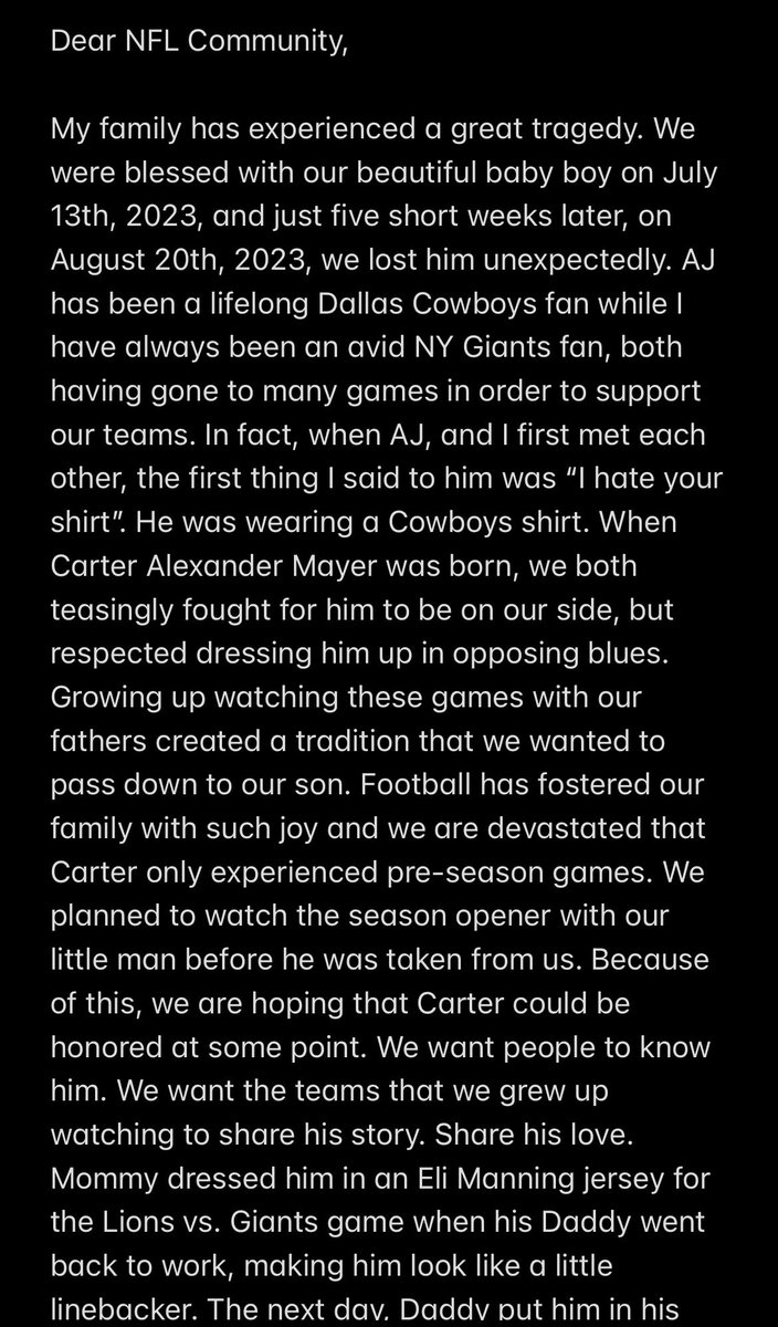 mayer_aj's tweet photo. PLEASE RETWEET AND SHARE!!!

https://t.co/vNbpAhxVMn

@NFL @dallascowboys @Giants @dak @EliManning @MicahhParsons11 @TankLawrence @DeMarcusWare @barstoolsports @Tp__5 @TrevonDiggs @BleacherReport @DezBryant @saquon @_DexterLawrence @Jayronkearse8 @VanderEsch38 @michaelirvin88 https://t.co/TS4c61Ptjo