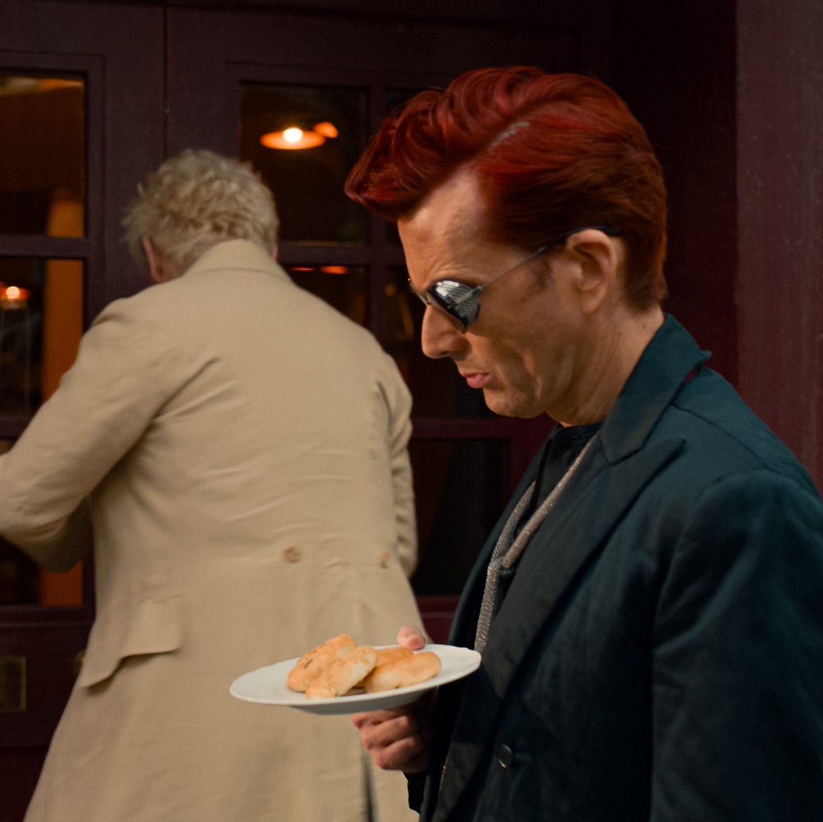 translenfent's tweet photo. him realizing how down bad he is that he’ll just automatically take whatever aziraphale hands him https://t.co/42TwzSLZYc