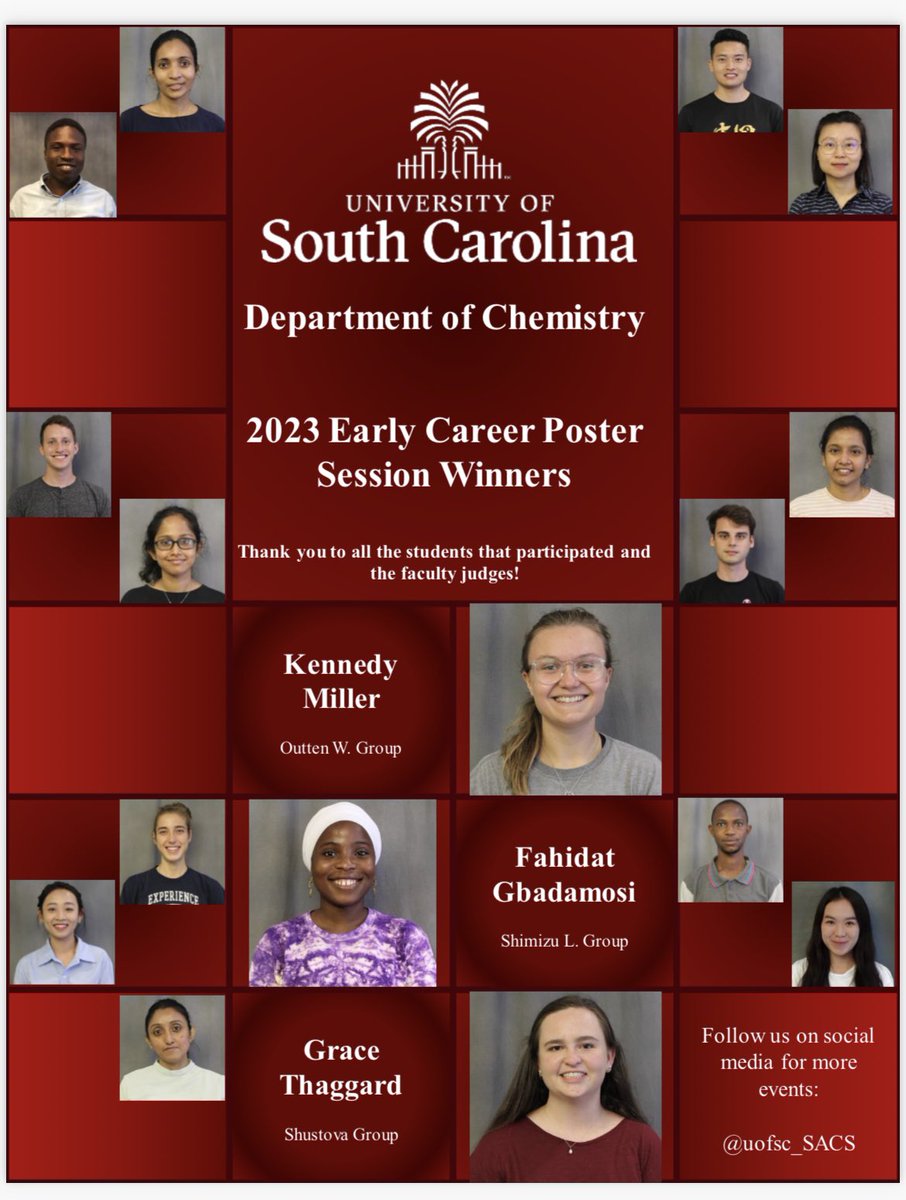 uofsc_sacs's tweet photo. ✨2023 Early Career Poster Session✨
Thank you so much to all the presenters and attendees for making this event special! We are happy to announce the following winners, congratulations!

Fahidat Gbadamosi @fahidat 
Kennedy Miller @Kennedymiller21 
Grace Thaggard @GraceThaggard https://t.co/CTLrkOdonz