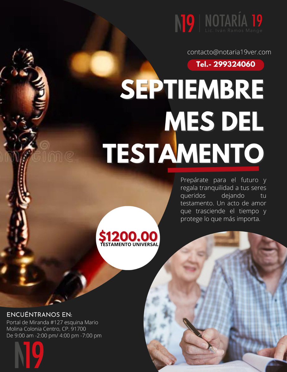 Notaria19Ver's tweet photo. Otorga certeza y tranquilidad a tu familia, otorga tu testamento.
#notaria19veracruz #notaria19 #septiembremesdeltestamento https://t.co/iBLYjaWxCe