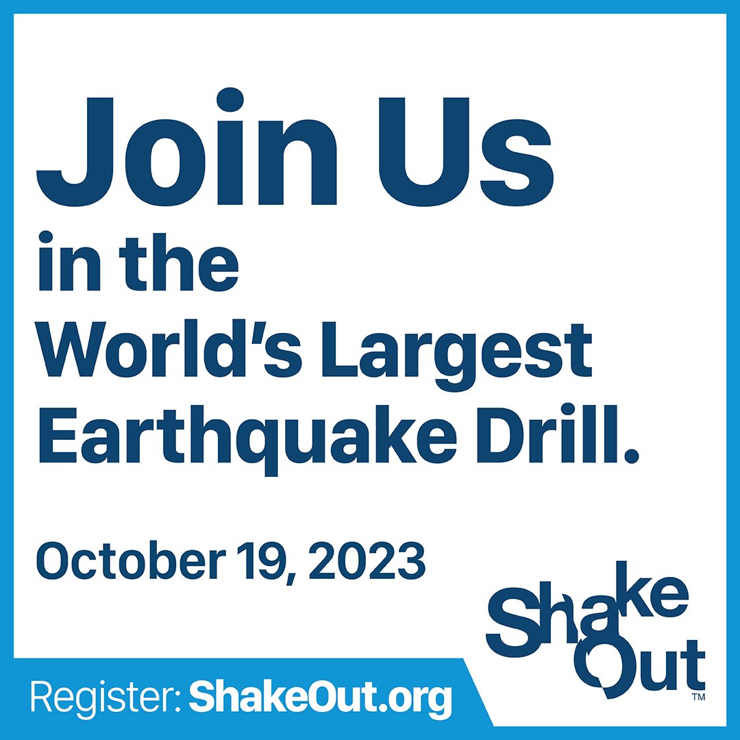 Join millions worldwide for ShakeOut 2023! On October 19, practice how to Drop, Cover, and Hold On! Don't miss this chance to enhance your earthquake preparedness. Register now at ShakeOut.org/register #ShakeOut #DropCoverHoldOn