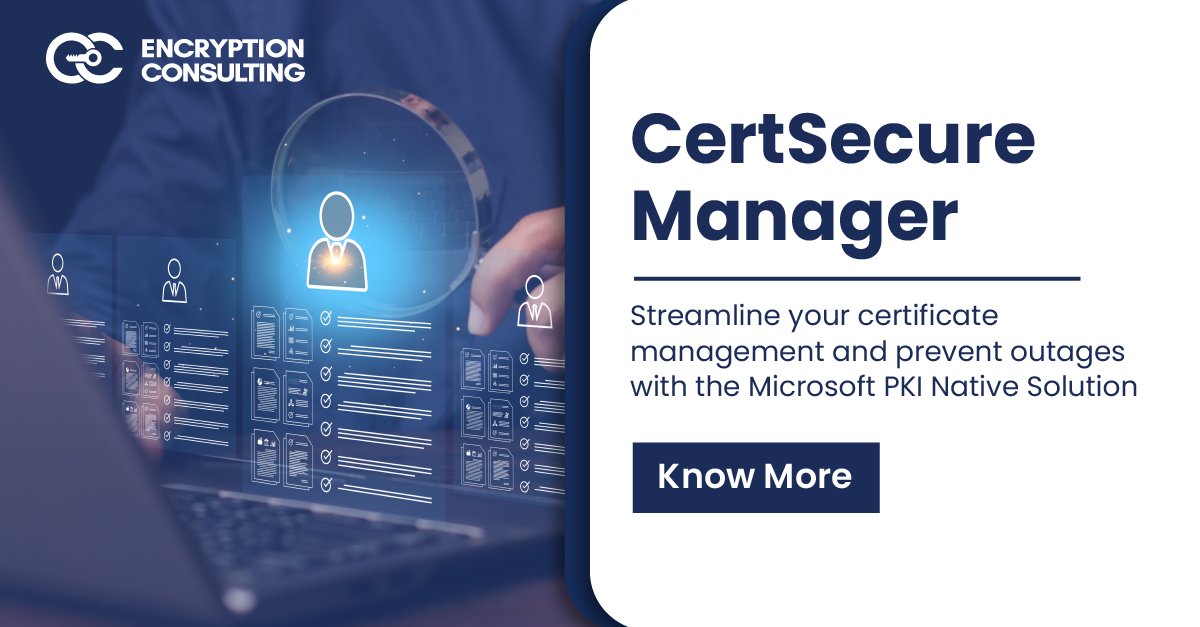 encryptioncons's tweet image. Discover the efficiency of CertSecure Manager, the certificate management solution that seamlessly operates within the Microsoft PKI environment. 

ow.ly/mbAq50PEmAS

#EncryptionConsulting #CertSecureManager #MicrosoftPKI #CertificateManagement