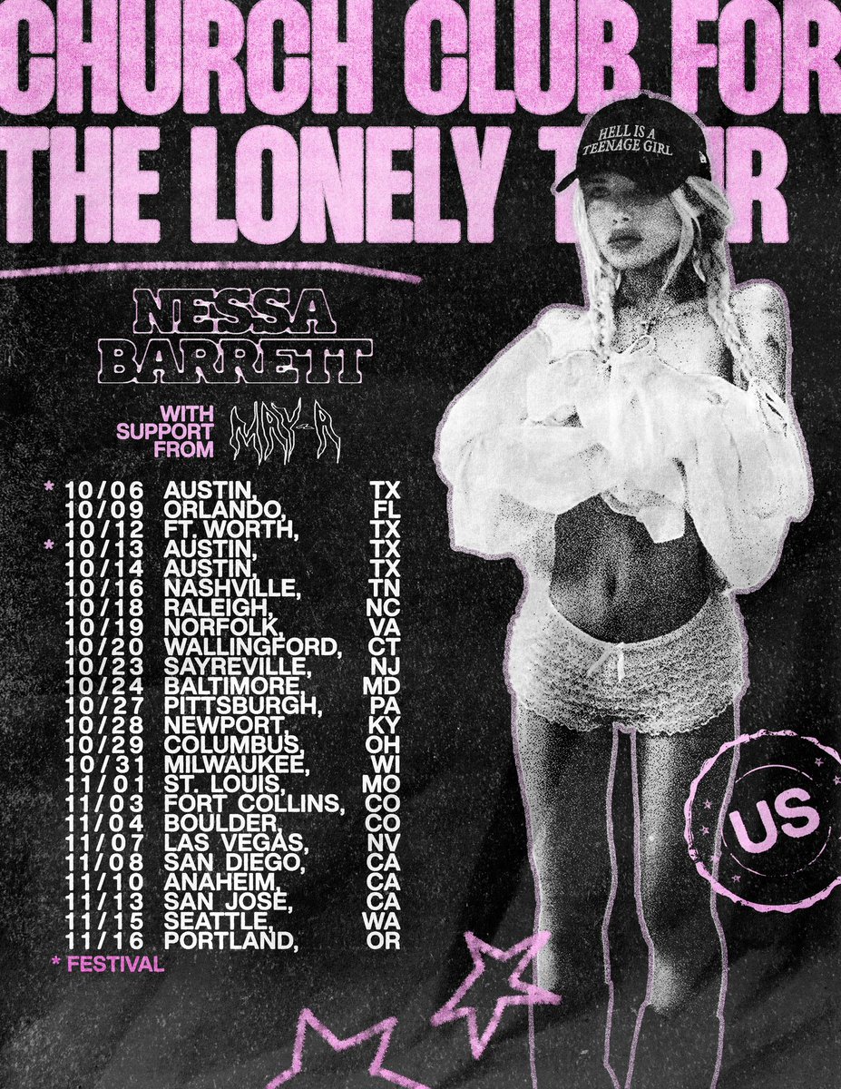 nessabarrett's tweet photo. CHURCH CLUB FOR THE LONELY TOUR TIX ARE ON SALE NOW 🤠performing for u guys is my favorite thing in the entire world and i can’t wait to see ur beautiful faces<33

https://t.co/AdJ1qBAS2s https://t.co/nmLWgyC1kV