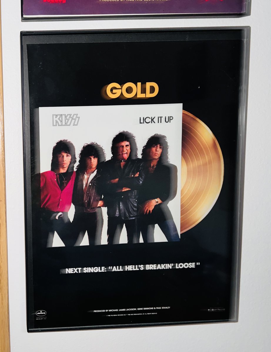 Framed shit in my house: #KISS 1984 ad from Billboard celebrating #lickitup going Gold. #hairmetal #GeneSimmons #paulstanley #vinnievincent