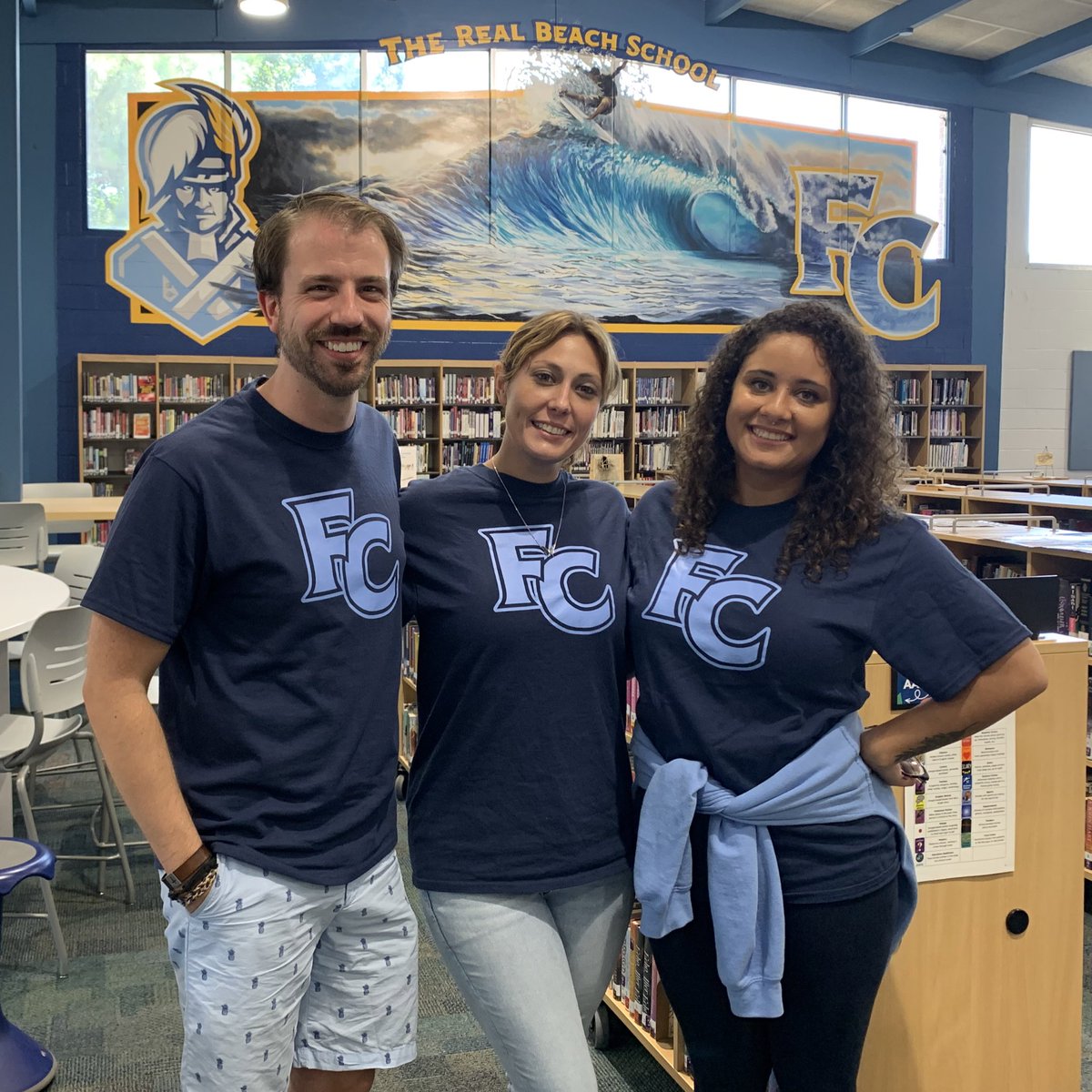 How is it FRIDAY afternoon of teacher back-to-school week already? These @FirstColonialHS teachers are excited to welcome the kids to school on Monday! (Odds are we won’t be wearing the same shirt that day, though.) #WeRFC #ProudtobeaPatriot 🩵💛