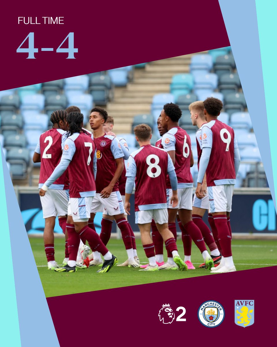 AVFCOfficial's tweet photo. Full-time in Manchester. 🟣

Despite some thrilling attacking football in the first-half, a late Manchester City goal means the points are shared. 🤝

#AVFCU21s // #PL2 https://t.co/L6NAVNMDld