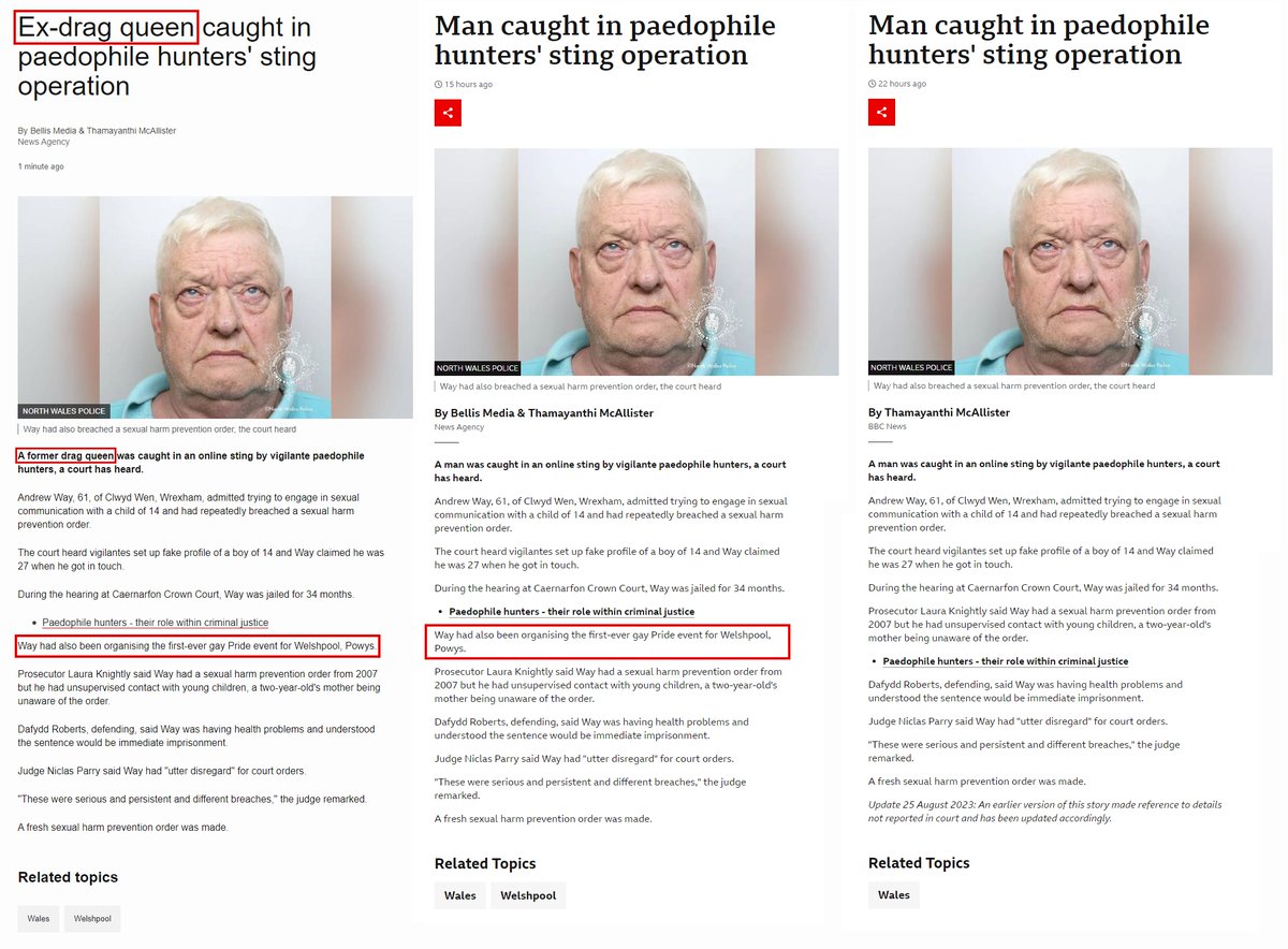 Look how the BBC edited an article to remove the fact that this paedophile was a drag queen and a Pride organiser. This isn't objective journalism - this is Orwellian manipulation of the news to remove facts that don't align with the establishment narrative.