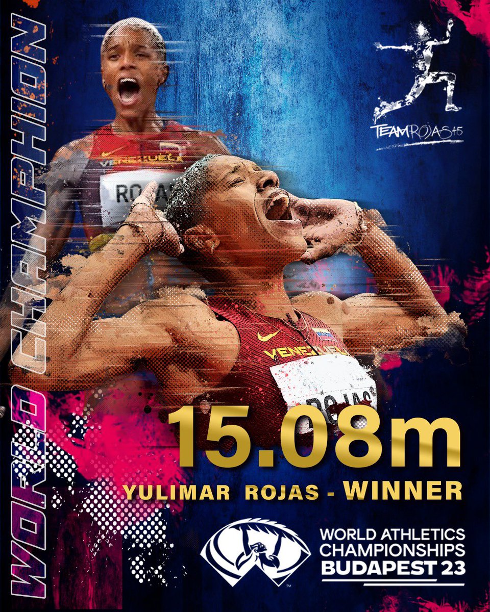 #Budapest2023 🇻🇪🌎 ¡CAMPEONA MUNDIAL! Yulimar Rojas se proclama CAMPEONA MUNDIAL en Budapest 2023: 1️⃣5️⃣.0️⃣8️⃣m ⏩ 4to título 🌎 al aire libre ⏩ 7mo cetro 🌎 para la 🇻🇪 ¡INMENSA!