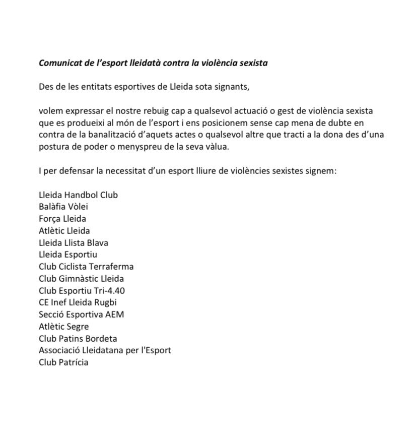 GoGoGoRunners's tweet image. Des de @GoGoGoRunners ens adherim al Comunicat de l’Esport lleidatà en rebuig cap a qualsevol actuació o gest de violència sexista i ens posicionem sense cap mena de dubte en contra de la banalització d’aquests actes o qualsevol altre
