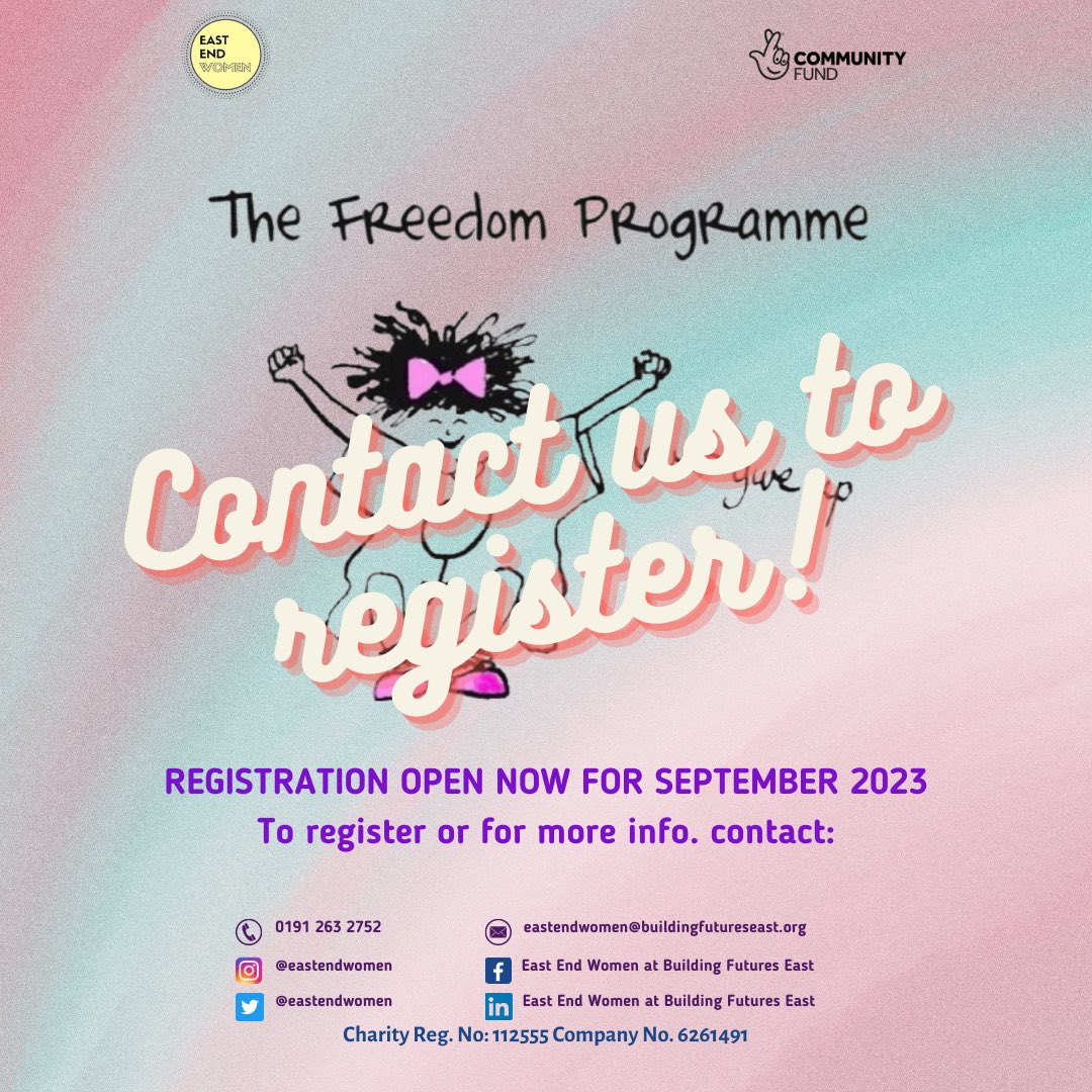 Next Freedom Programme begins 22nd September 2023. 
We offer this free, domestic abuse recovery programme to ANY woman who has left a relationship in which she has been subjected to abuse of any nature, and of any duration.