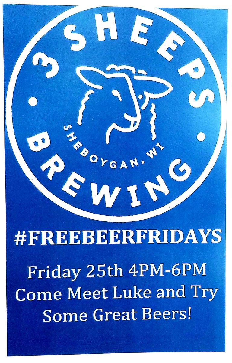 CityViewLiquor's tweet photo. HERE'S TO THE WEEKEND!🍻
Join us tonight from 4-6pm for a #FreeBeerSampling with our friends @3SheepsBrewing!🐑🐑🐑 

#StartYourWeekend #TimeForAColdOne #WeekendBeers #BeerOClock #FREEBEER #BEERSAMPLING #FreeBeerFriday #DrinkWisconsinBeer #WiCraftBeer #WiscoCraft #LocallyBrewed https://t.co/r73fxdBFhs