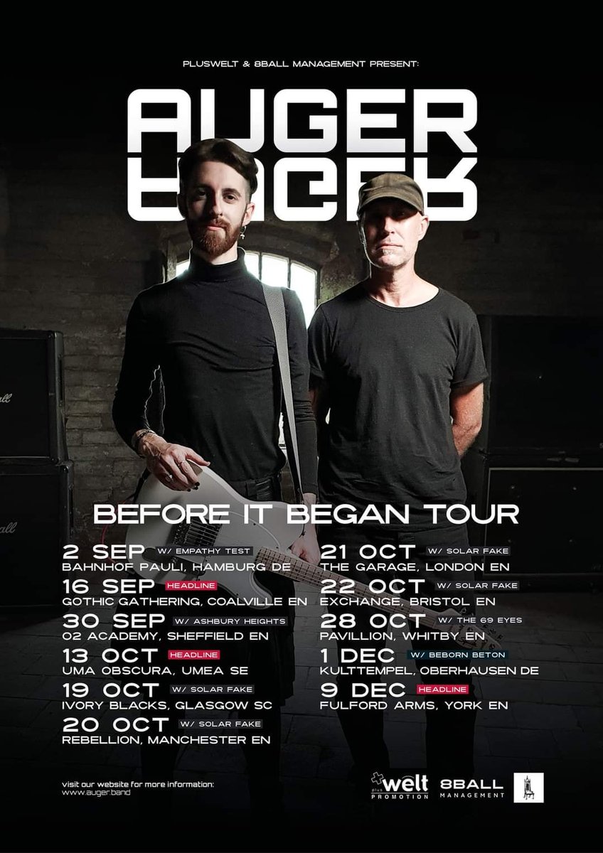 &lt;i&gt; AUGER Presents - The 'BEFORE IT BEGAN' Tour 2023 - Ticketing information etc, can be found over on : AUGER.BAND  ;-) #Auger #DarkRock #DarkIndie #DarkPop #Darkmusic #DarkElectro #BeforeItBegan #Tour #Touring #OnTour #LiveOnTour #TourLife #pluswelt <a href="/pluswelt/">PLUSWELT PROMOTION</a> &lt;i&gt;