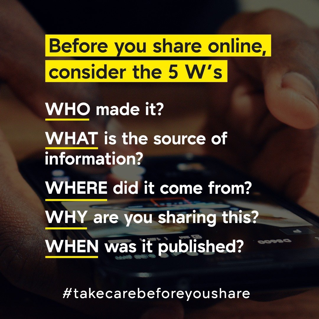 We all have a role to play in stopping the spread of harmful misinformation online, which can result in people being left uninformed, unprotected &amp; vulnerable.

Before you share content online, pause to verify facts by asking basic questions.