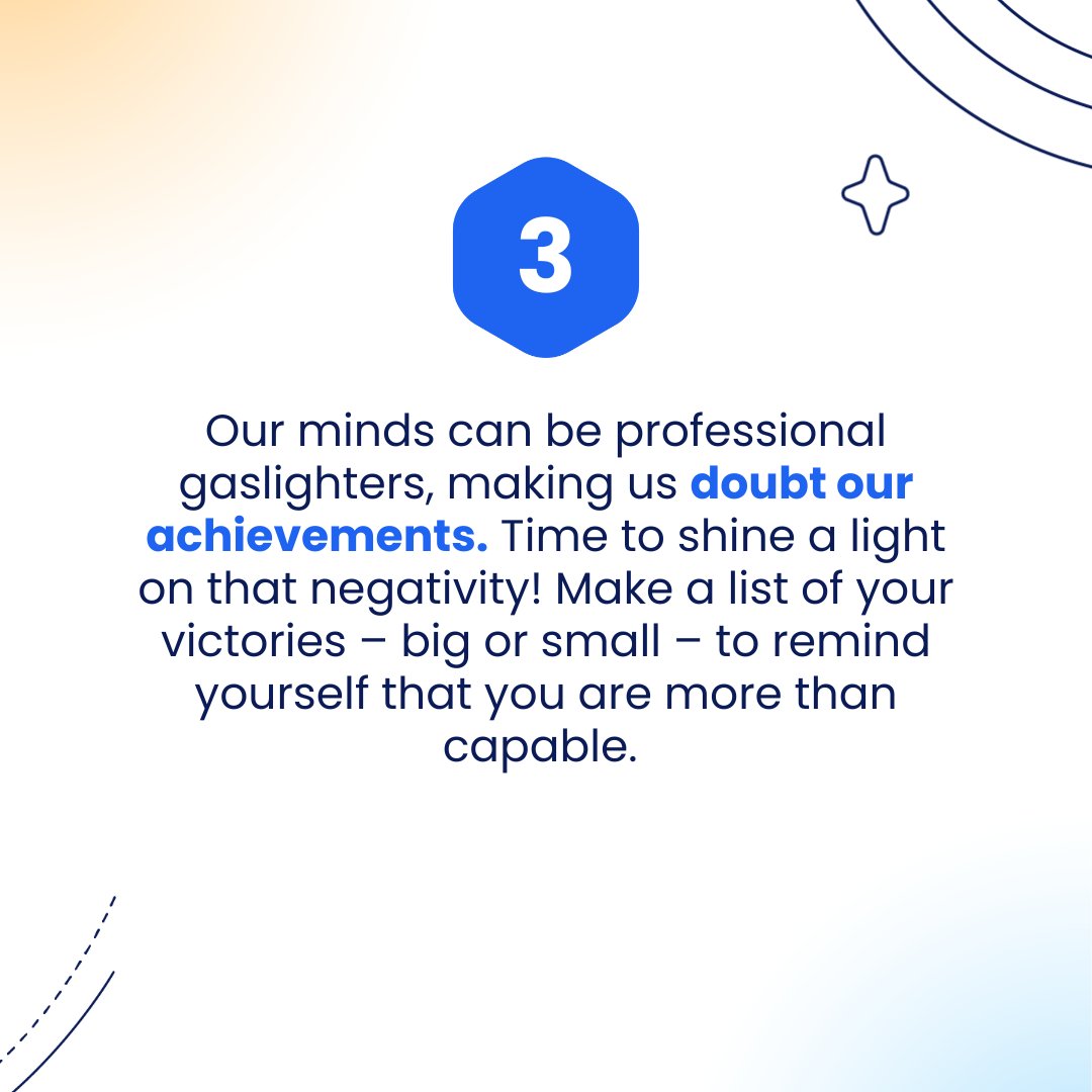 Hey there, fellow warriors of self-doubt! Ever felt like you're just a fraud wearing a cloak of competence? That, my friends, is the infamous Imposter Syndrome! But here's the thing - those negative feelings are thoughts, not facts. Check out these 3 tips on overcoming it!👇