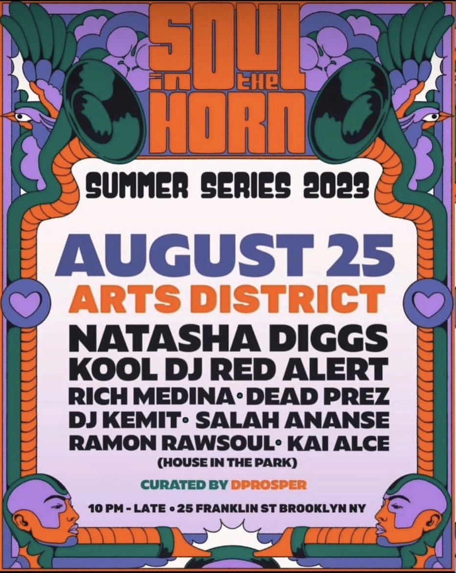 Tonight Brooklyn! @soulinthehorn goin UP for 50 years of Hip Hop & 40 years of House wit the stacked lineup @KoolDJRedAlert @richmedina @M1deadprez @kaialce @DJKemit @salahananse @ramonrawsoul and just announced Miranda Nicole joinin House in the Park Live! Pull Up!