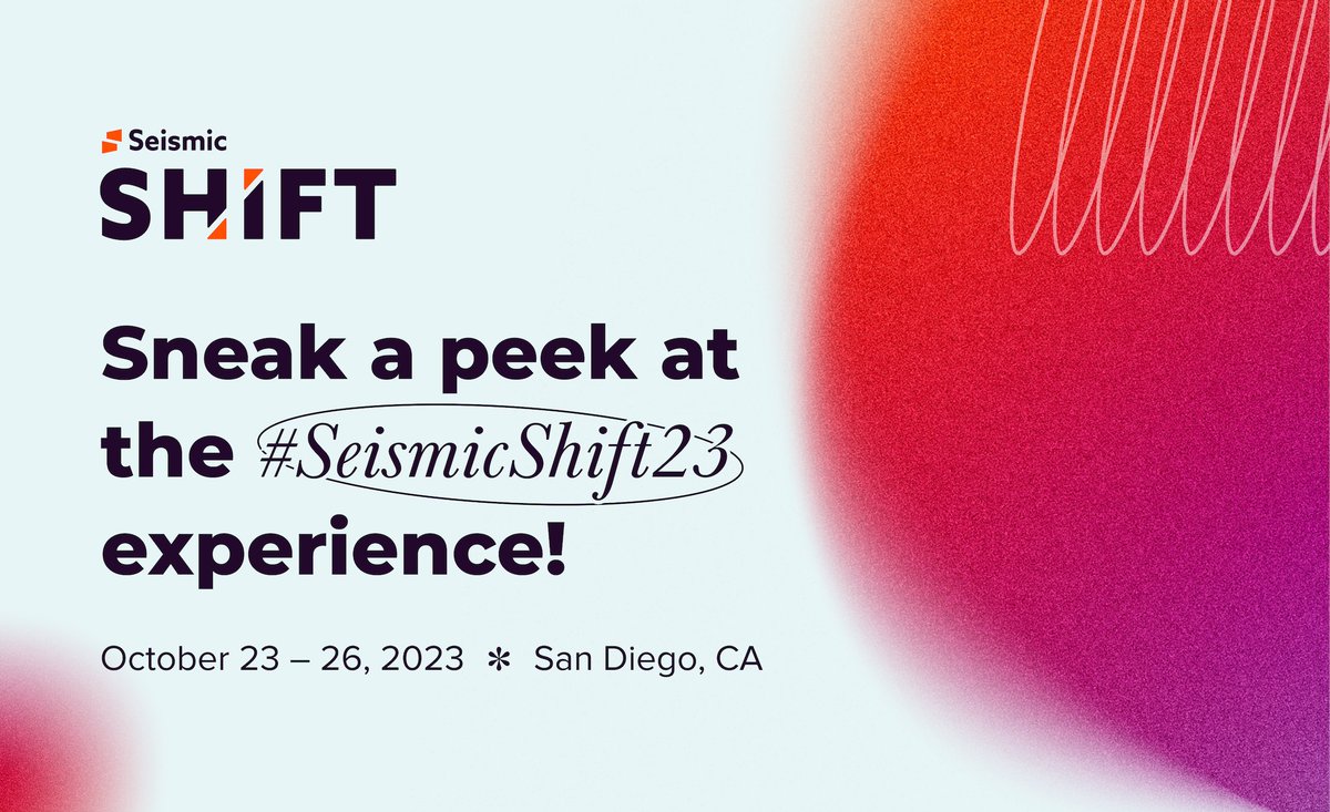 KD_Seismic's tweet photo. Make way for four days of innovation, inspiration, and camaraderie on a Seismic scale. 💥

#SeismicShift23 is where the best and brightest go-to-market leaders align at last — and while keynotes and breakout sessions are the backbones of Shift, there'll be ample opportunity to: https://t.co/OZYB9FaDTW