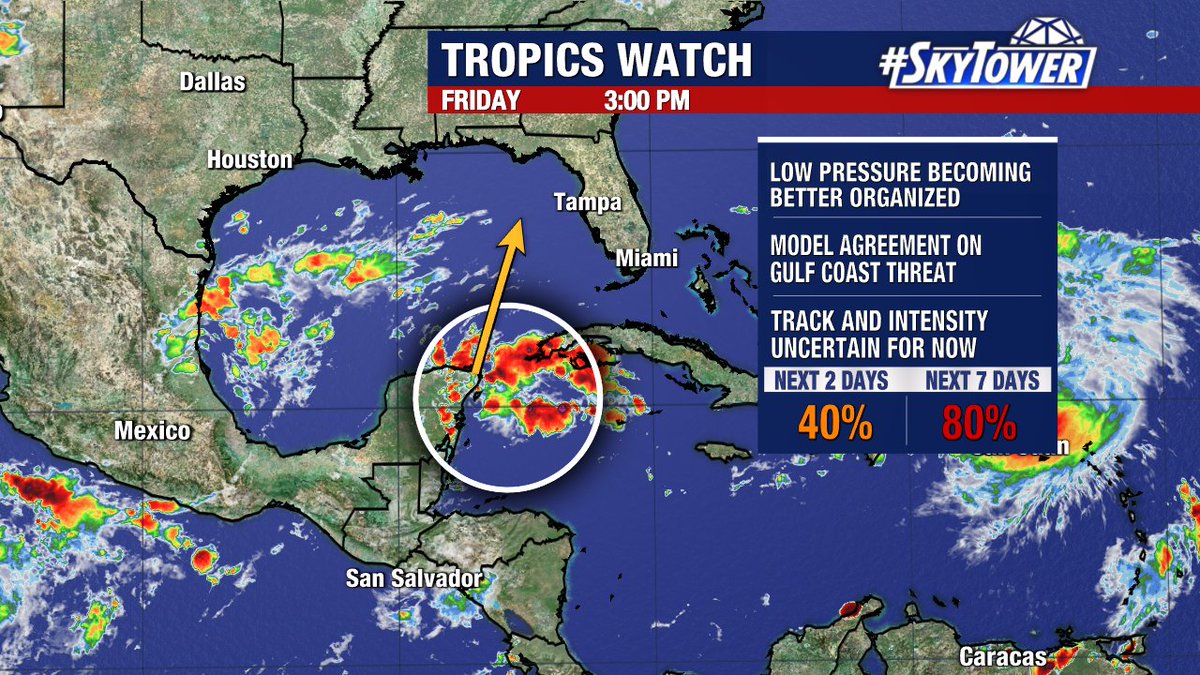 PaulFox13's tweet photo. The usual forecast challenges are all in place as we deal with a storm that's still in formative stage. How strong will it get? What will be exact track? As of now, eastern Gulf coast needs to prep for a potential hurricane hit Tue/Wed. We should get some clarity this weekend. https://t.co/mH1rLuRv1c