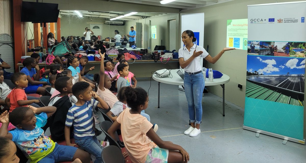UNDPTT's tweet photo. Today, UNDP's GCCA+ Project, funded by the EU, visited La Joya's Tropicamp, educating kids on renewable energy, climate change, and energy-saving at home. The session was highly interactive with enthusiastic participation. #UNDP #GCCAplus #LaJoya #Tropicamp https://t.co/209fOk4AUC