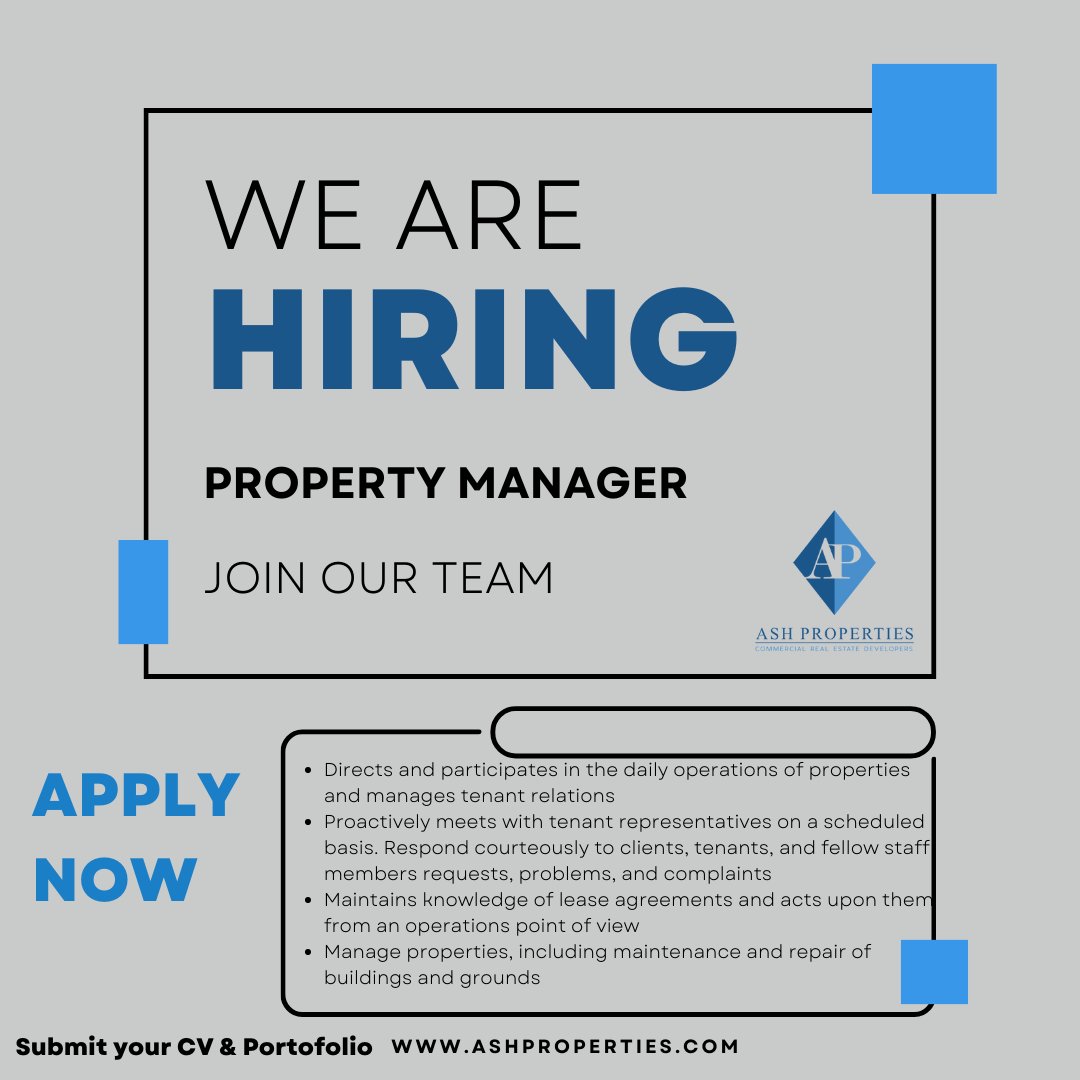 AshProperties's tweet image. Benefits: 
Paid Time Off
Paid Holidays
Medical, Vision &amp;amp; Dental
Company Provided Life Insurance
401K
Paid Birthday (Perk)  
Apply here: recruitingbypaycor.com/career/JobIntr… 

#AshProperties #Careers #Hiring #Jacksonville #LocalBusiness #PropertyManager #CRE #CommercialRealEstate