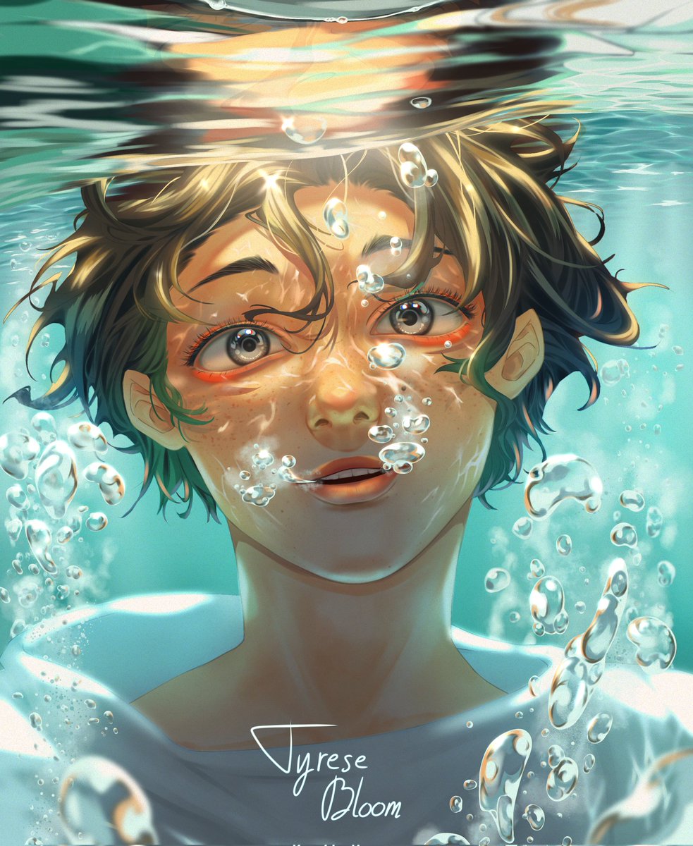 TyreseBlooming's tweet photo. It's 3am but PLEASE hear me out!

I finished this piece😭✨ Res is under the seaa (oh accidentally draw beach again)

That's all. Time to sleep:3
#arttwt #ArtistOnTwitter #originalcharacter https://t.co/C87Wbcmqtx