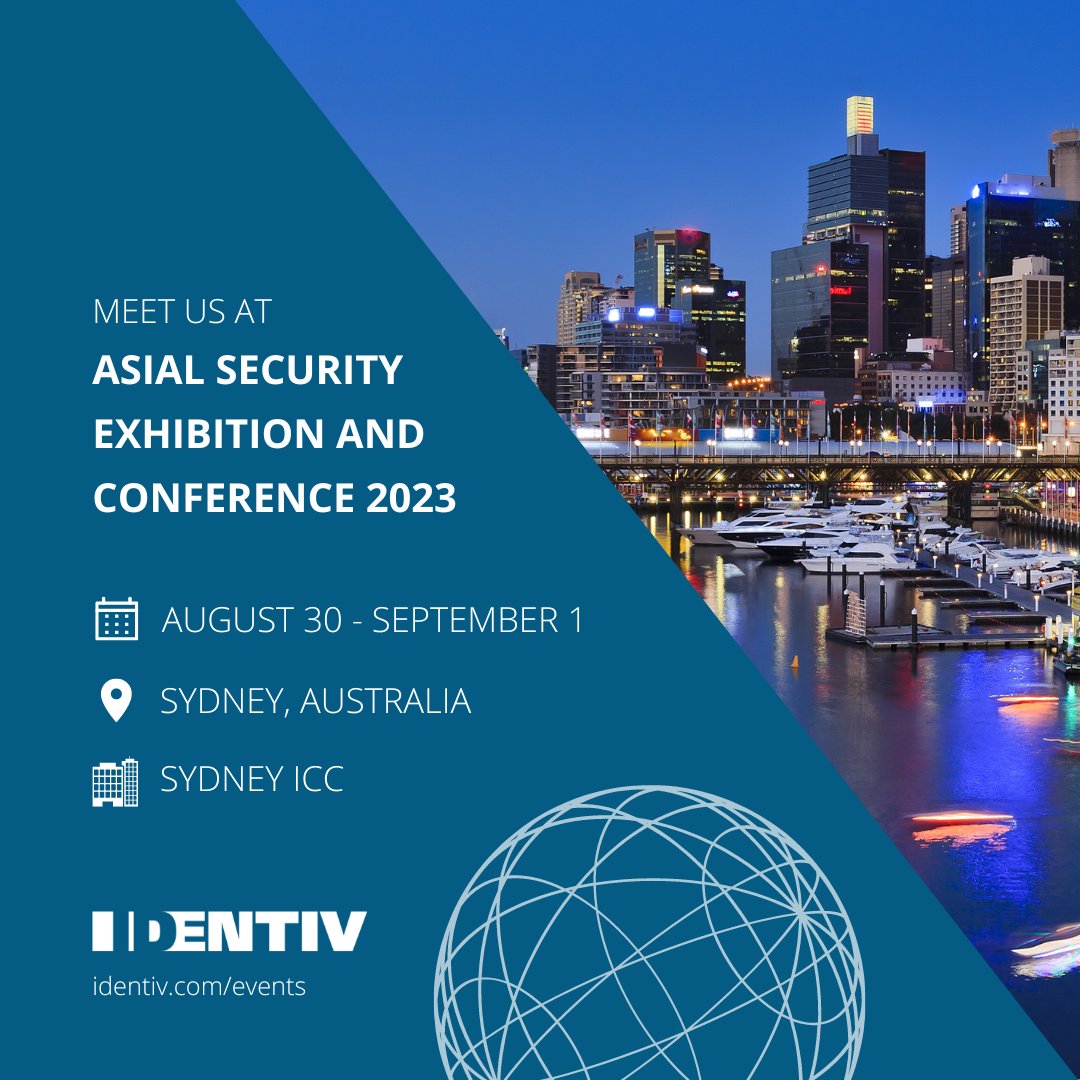 identivinc's tweet image. Catch us at @asial_au Security Conference &amp;amp; Expo 2023 🇦🇺, Sydney, Aug 30 - Sep 1. Live demos &amp;amp; talks on #accesscontrol, #smartcardreader tech, &amp;amp; #passwordless FIDO2 #securitykeys 🔐. Or find us at an event near you: identiv.com/company/events #verified #Security2023 🌏