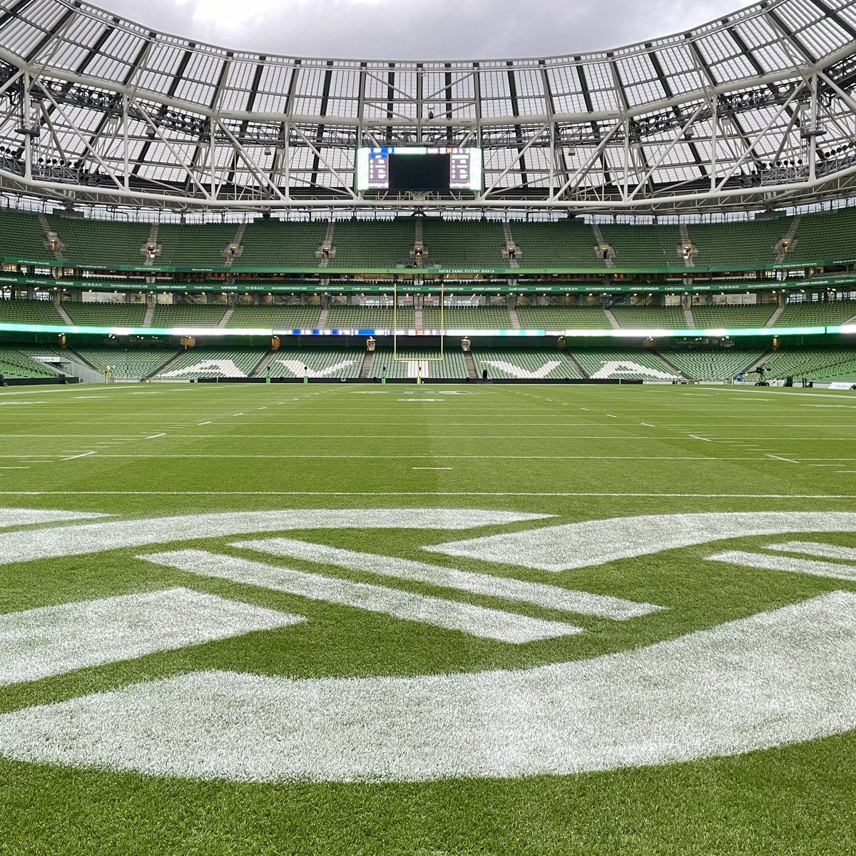 The stage is set! 🏟️ Tomorrow, @NDFootball and @NavyFB will kick off the 2023 Aer Lingus College Football Classic at Dublin’s @AVIVAStadium! Who’s ready for Game Day?? 👋🏈 #MuchMoreThanAGame | #TouchdownIreland
