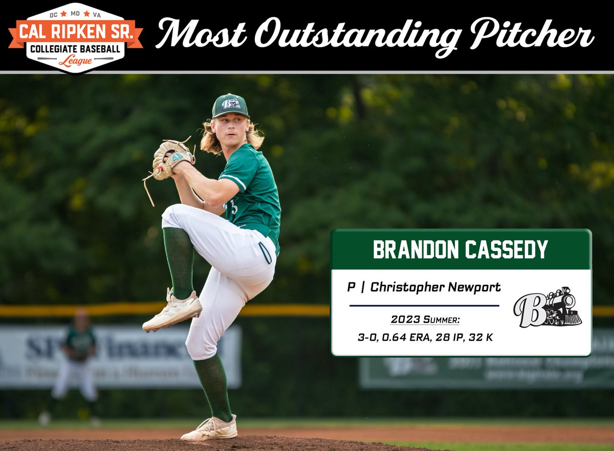 CalRipkenLeague's tweet photo. Brandon Cassedy is the 2023 Cal Ripken Sr. League Most Outstanding Pitcher!

The Big Train hurler led the league with a 0.64 ERA, striking out 32 across his 28 innings of work (six starts). Congratulations, Brandon! https://t.co/6QDCyA7rvq