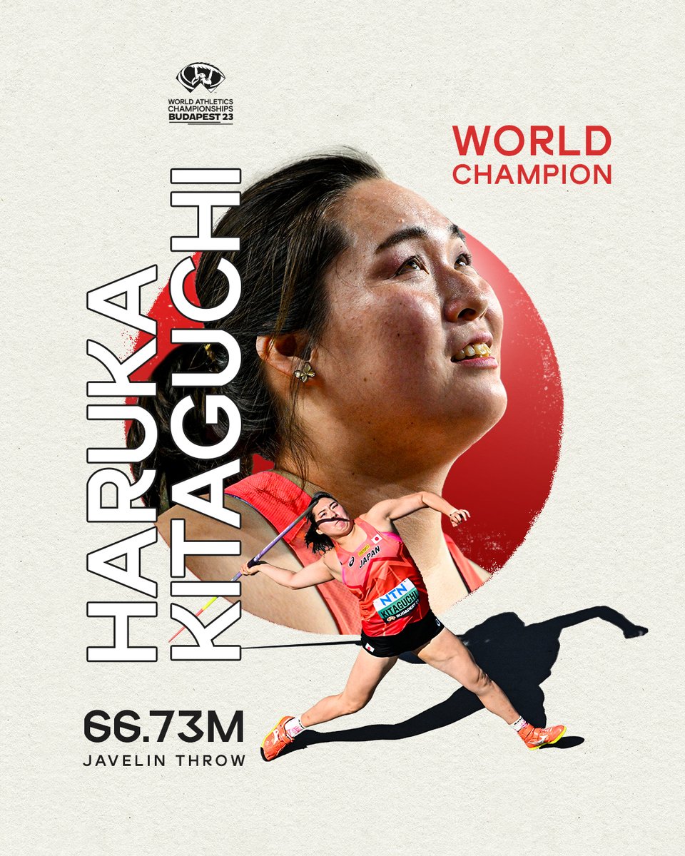 World Athletics (@worldathletics) on Twitter photo CLUTCH
🇯🇵's <a href="/giant_babyparu/">北口榛花 harukaKitaguchi</a> saves the best for last in the women's javelin throw final to claim the gold with 66.73m on her final attempt 🙌
#WorldAthleticsChamps CLUTCH
🇯🇵's <a href="/giant_babyparu/">北口榛花 harukaKitaguchi</a> saves the best for last in the women's javelin throw final to claim the gold with 66.73m on her final attempt 🙌
#WorldAthleticsChamps