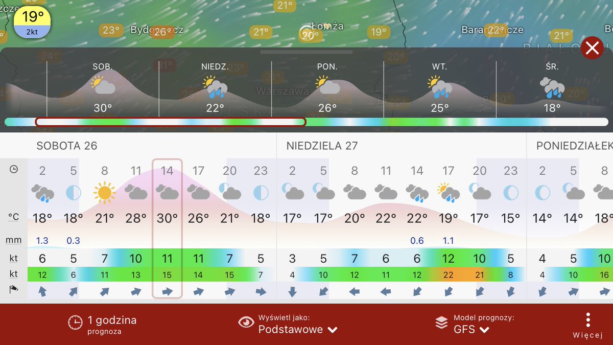 MeteoinfoLMOSPL's tweet photo. Prognoza pogody wg.modeli #ECMWF #GFS #ICON dla
#Ostrołęka na 2️⃣6️⃣.0️⃣8️⃣.2️⃣0️⃣2️⃣3️⃣ #Windycom https://t.co/3Zr9lkLzVE