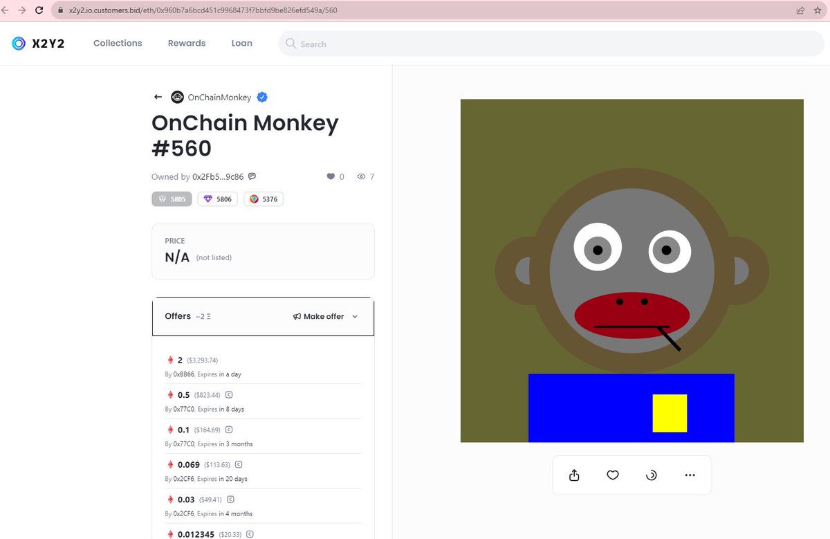 I was an idiot and lost my <a href="/OnChainMonkey/">OnChainMonkey®</a> #560 to scam bid by <a href="/Crypto_Bowen/">Bowen</a> on a fake X2Y2 site

I was overdue for a scam in this space

Lesson learned