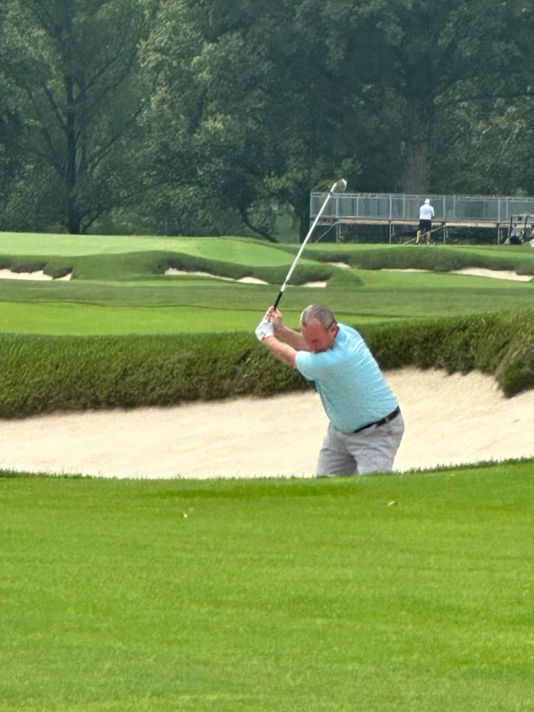 MikeDardisWLWT's tweet photo. What a day off! A big thanks to Brian Jones at Kenwood CC for having George Vogel, my son Alec and me out today to play the Kendale Course. It is in picture perfect shape before the LPGA comes to town. Yep, I’m in the sand again! @KenwoodCC @WLWT @BJonesGolfCoach @vogel_wlwt https://t.co/gLjyh1y12v