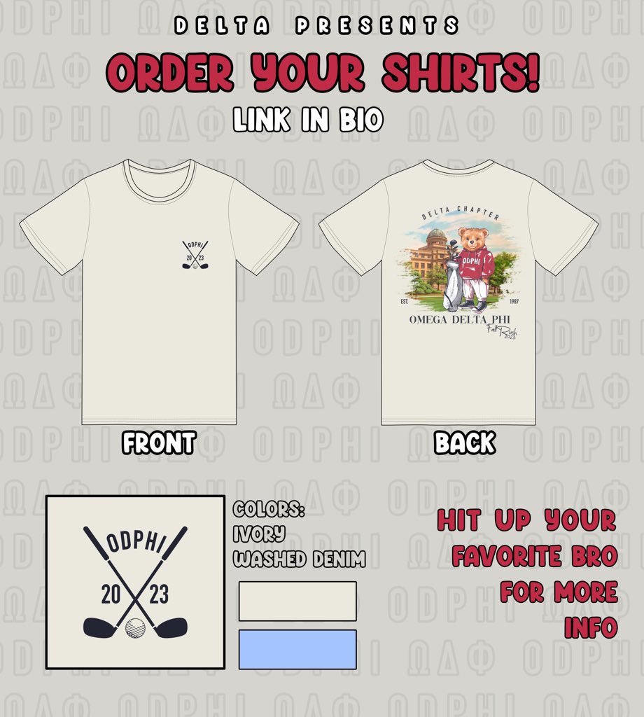 The DELTA Chapter of Omega Delta Phi Fraternity, Inc. would like to extend you an invitation to attend and immersify yourself in our Fall 2023 Rush! ⛳️ 🥇

Interested? Fill out our interest form and make sure to grab your shirts with link in bio!🏌️‍♂️

#tamu27 #tamu26 #tamu25