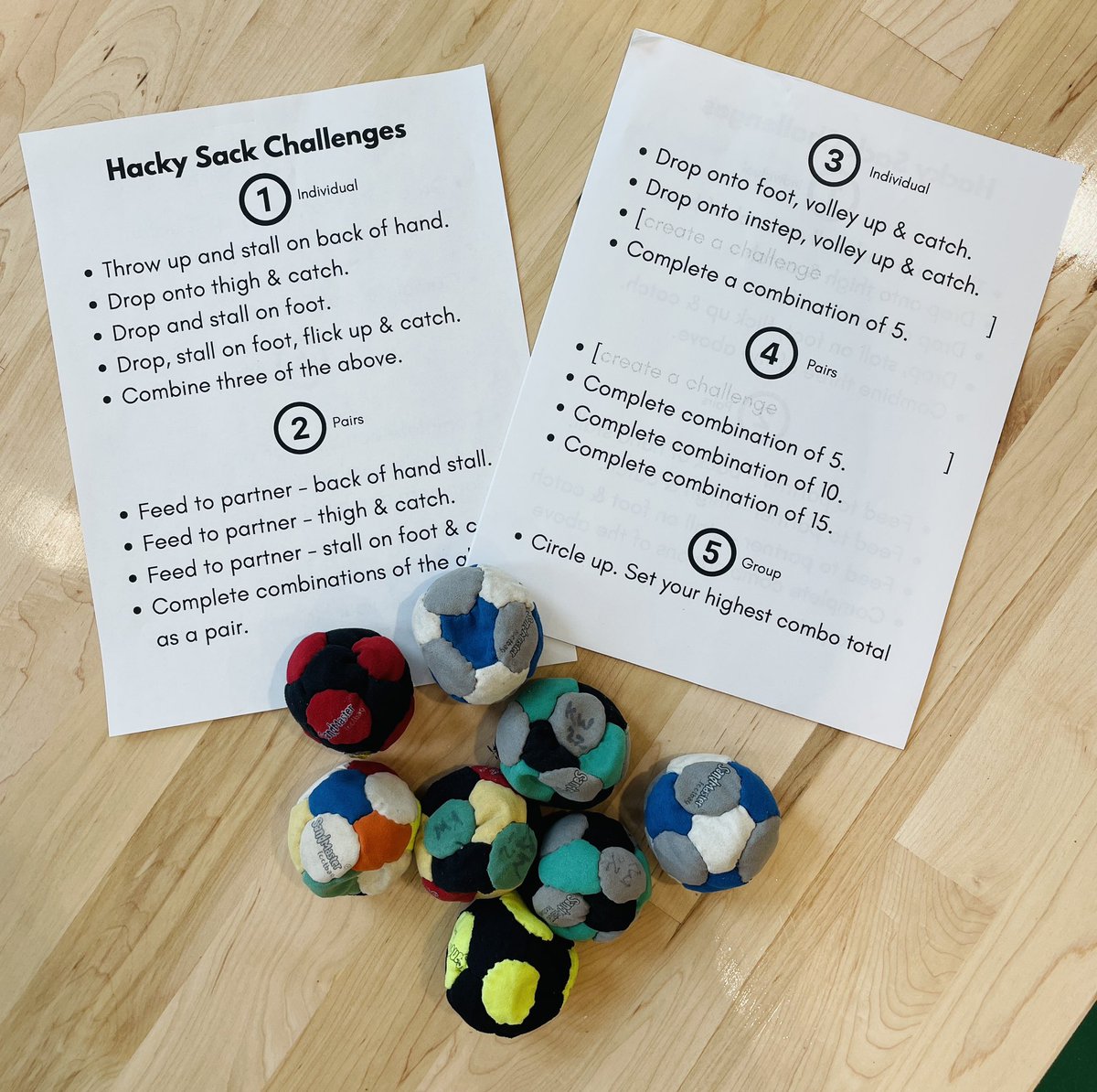 Hacky sacks (foot bags) are perfect for exploring challenge in #PhysEd