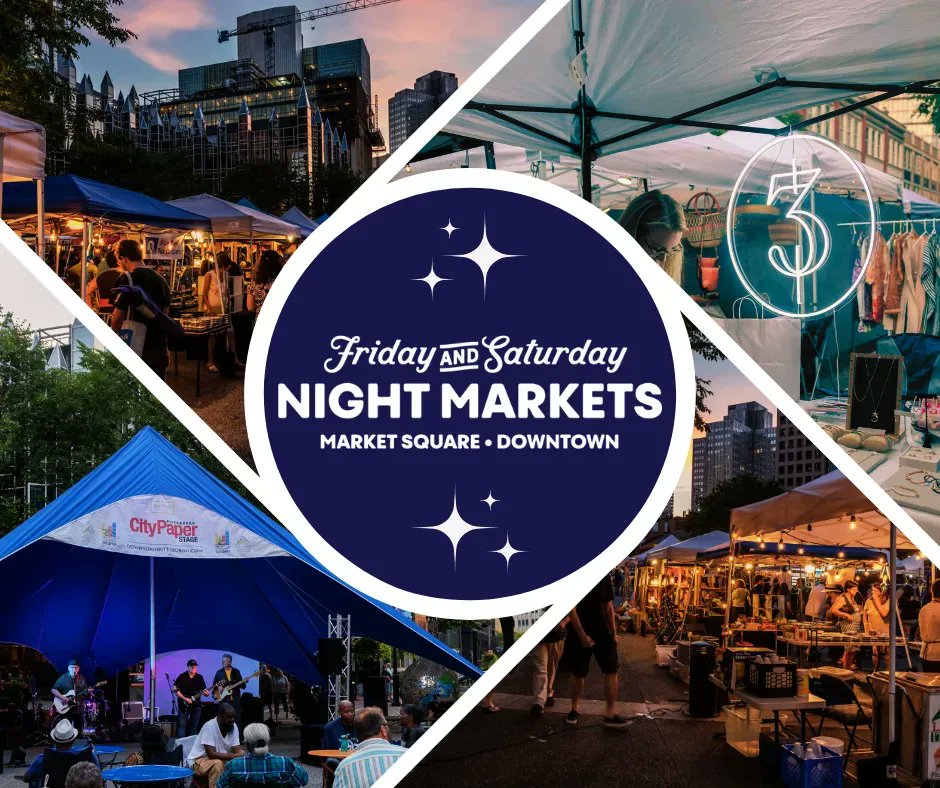 Need plans this weekend? The Night Market returns to Market Square for two back-to-back nights, Friday &amp; Saturday, 5-10 p.m.🌙  

Shop from creative vendors and enjoy live entertainment! 
Friday 🎵 Slim Tha DJ
Saturday 🎵 MCG Jazz presents Norside Organ Trio

#downtownpittsburgh