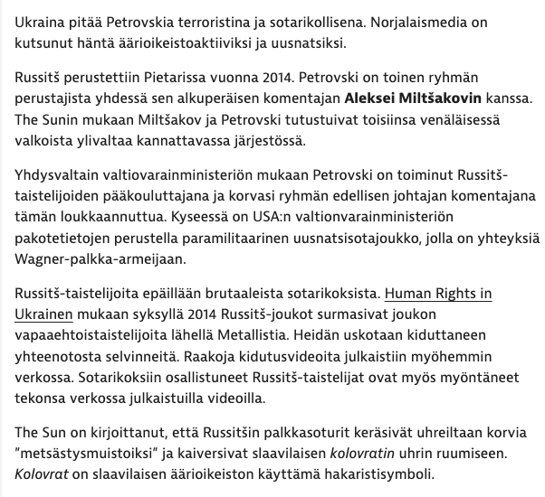 Tää asia ansaitsee toistoa: Miten hitossa henkilö, joka on *johtanut* tuollaisia tekoja (lue oheinen teksti) laittomassa hyökkäyssodassa (sota oli yhtä laiton 2014 kuin nytkin) tehnyttä joukkoa ja joka on karkotettu Norjasta, voi saada viisumin Suomeen?

iltalehti.fi/kotimaa/a/a87e…