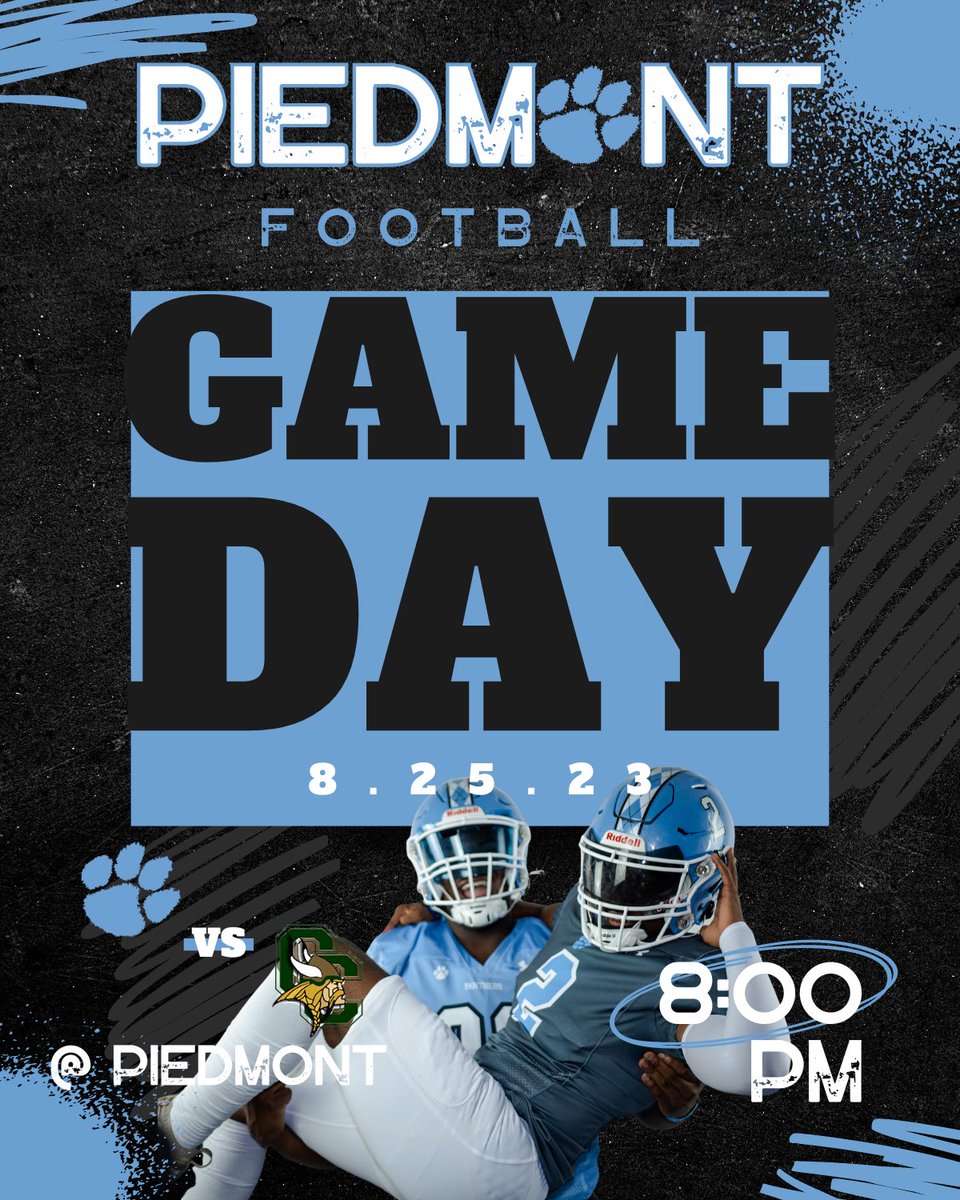 PHSFootball2023's tweet photo. GAME DAY!!🚨 

Join us for our 1st Home Game on the new turf!

@AGHoulihan @UCPSNCAthletics @PHSATHLETICS5 @PiedmontHighATC @PiedmontHSNC  @piedmontHighBC @CoachBraz41 @UCNCFootball @UCHOOPS https://t.co/4IbhkGxriS