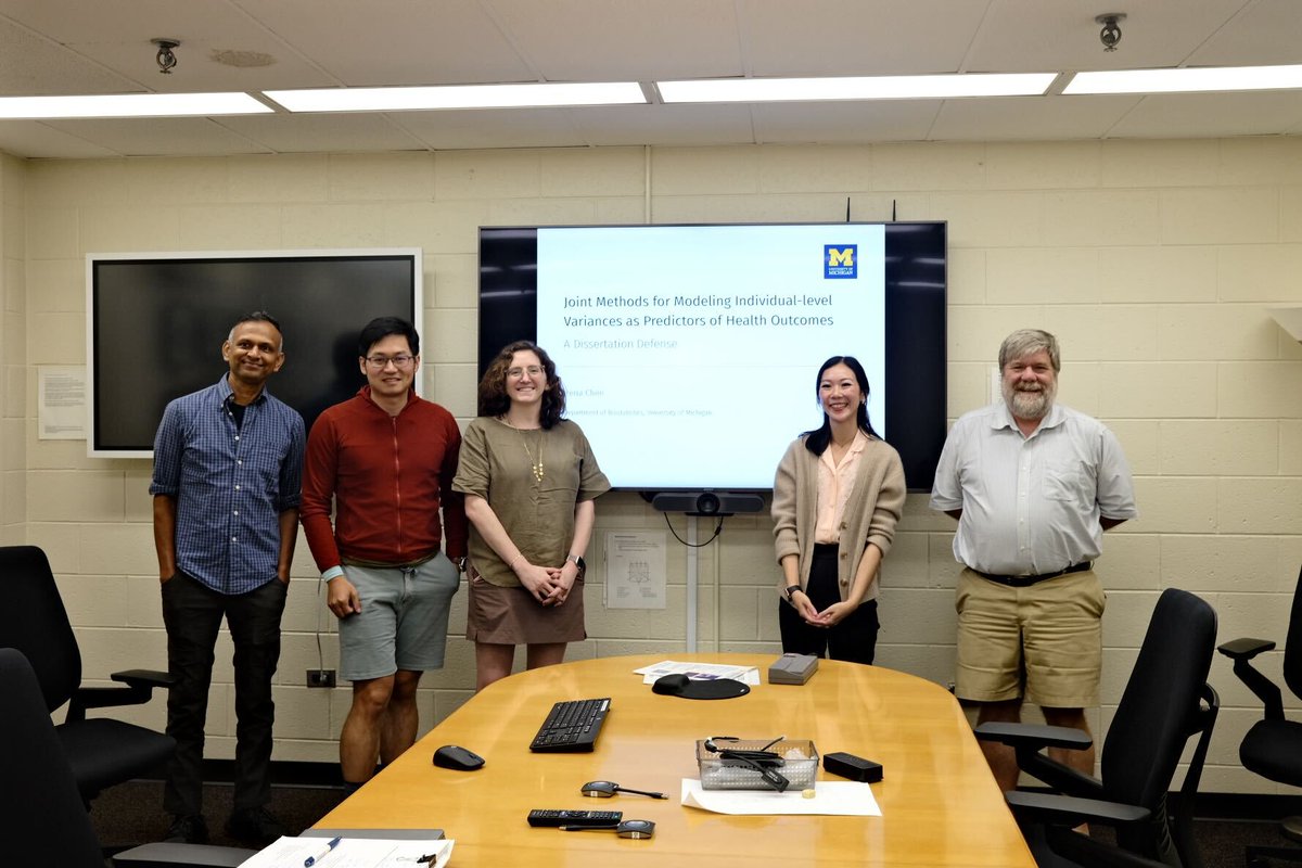 Congrats to Dr. Irena Chen @plantbayes for successfully defending her thesis on 'Joint Modeling of Individual-level Variances as Predictors of Health Outcomes'. 🙌🎉 Good luck to your postdoc at Max Planck. Loads of fun co-advising w/ Mike Elliott! @umichsph @veerab @az_jacobs