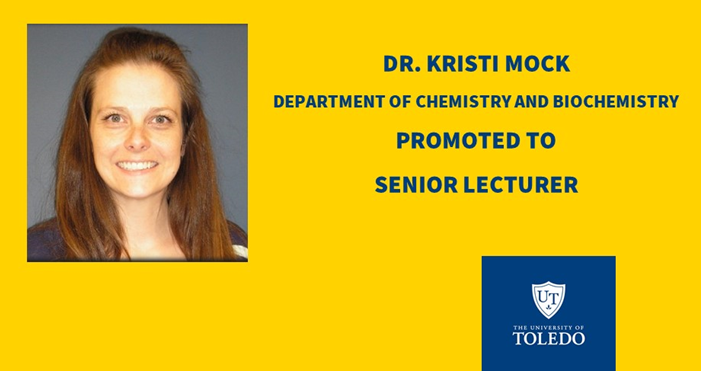 ChemistryToledo's tweet photo. Congratulations to Dr. Kristi Mock who was promoted to Senior Lecturer in The Department of Chemistry and Biochemistry @ChemistryToledo. #RocketExcellence @UToledo_NSM https://t.co/IXjZ36q7Sf
