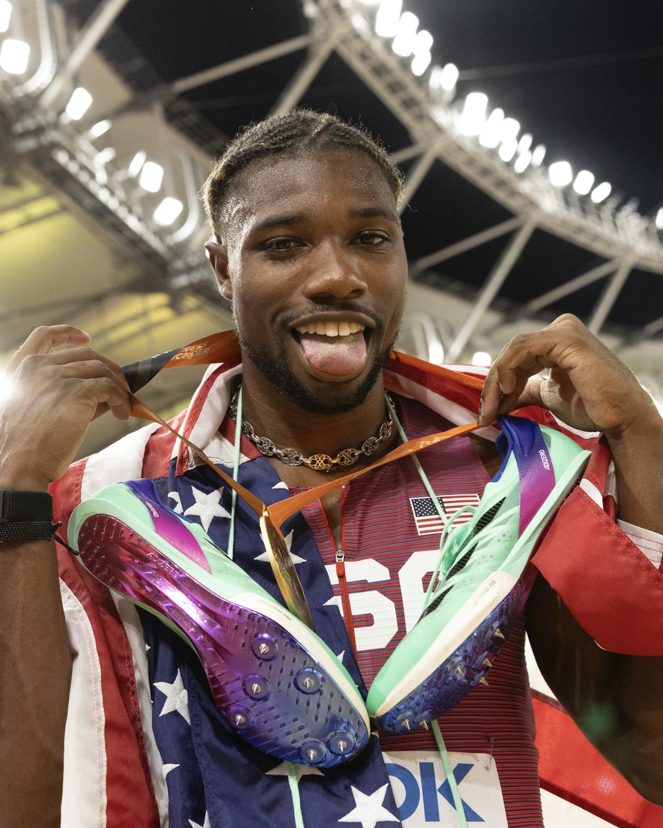 adidasrunning's tweet photo. THAT'S THE DOUBLE @LylesNoah 🔥🏅🏅

He's pulled off the world’s first 100m and 200m victory since 2015 – and got the 200m on lock for a third time running. That’s greatness. 🌎🔒

⏱️ 19.52
👟 Adizero Prime SP2
#ImpossibleIsNothing https://t.co/JQ8LETtCej