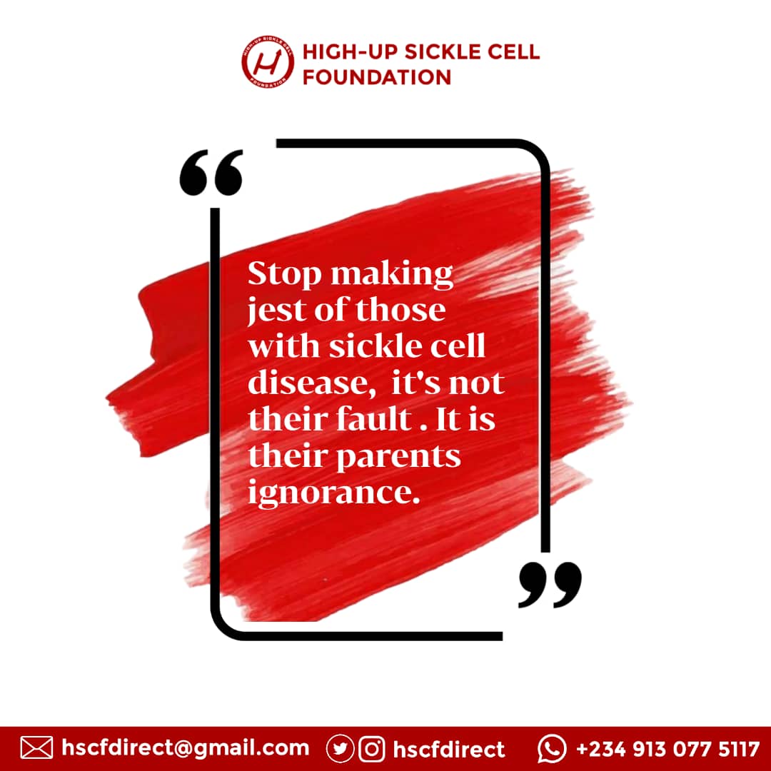 #Let's break the cycle together.
#HSCF
#Sicklecellawarenessmonth
#Sickletember
#Knowyourgenotype
#Stopstigmatization 
@hscfdirect