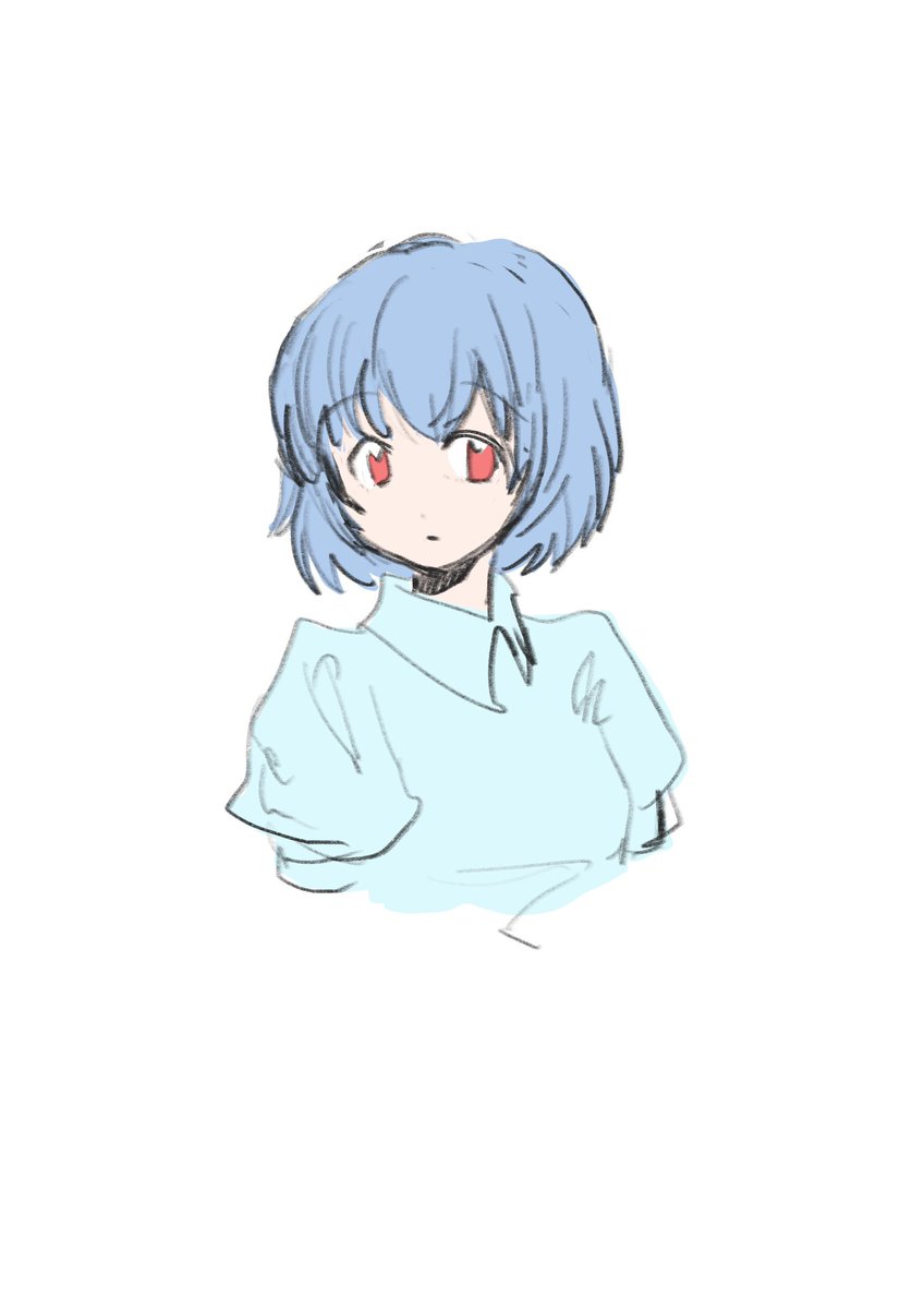 ayanami rei 1girl solo red eyes blue hair white background upper body short hair  illustration images