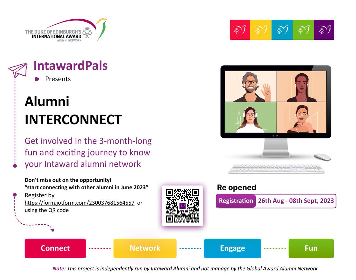 ALUMNI INTERCONNECT REGISTRATION NOW OPEN! IntAwardPals, an alumni-led initiative, is proud to present 'Alumni INTERCONNECT,' a 12-week designed sprint, to connect The Duke of Edinburgh's International Award Alumni and promote networking, communication, and resource-sharing.