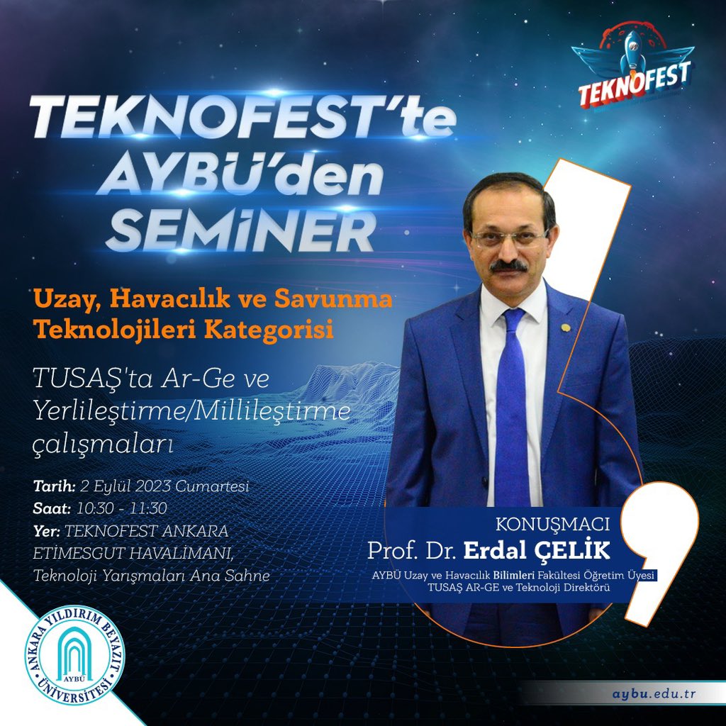 #TEKNOFEST2023’te AYBÜ’den seminer…

Öğretim Üyemiz ve TUSAŞ AR-GE ve Teknoloji Direktörü Prof. Dr. Erdal ÇELİK’in “TUSAŞ’ta AR-GE ve Yerlileştirme/Millileştirme Çalışmaları” seminerine sizleri de bekleriz.

🕚10.30

📍TEKNOFEST Teknoloji Yarışmaları Ana Sahne

<a href="/acengizkoseoglu/">Ali Cengiz Köseoğlu</a>