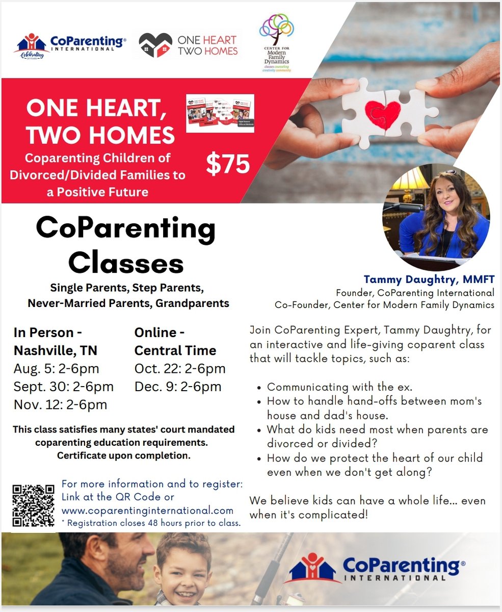 CoParentingIntl's tweet photo. One Heart, Two Homes Coparenting Classes
 Everyone is welcome: single parents, stepparents, social workers, leaders, teachers, grandparents -
Register online:
//www.coparentinginternational.com/live-classes
#KidsMatter #CoparentingIsCritical #DivorcedParents #Stepparent #Family https://t.co/x5VxBeeNk1