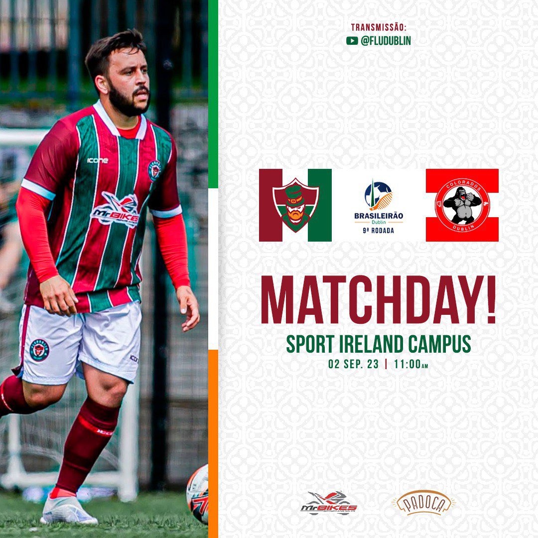 FluDublin's tweet photo. É Dia de FluDublin e de clima de LIBERTADORES !! 🇭🇺🇮🇪⚔️

Hoje, nossos guerreiros enfrentam a equipe da Colorados Dublin pela 9ª rodada do Brasileirão Dublin 23.

A partida será realizada no Sport Ireland Campus e todos os tricolores da Irlanda são mais que bem-vindos !! https://t.co/F4mcfHNrBK