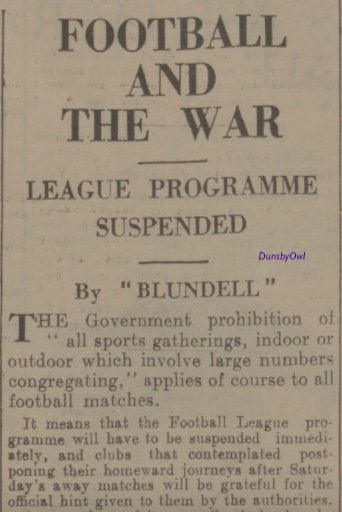 #OnThisDay in 1939 - Wednesday lost 0-1 at Hillsborough to @Only1Argyle in the last of the 3 league games that were held in the 1939/40 season before war was declared and sports 'gatherings' suspended the following day, 3rd September 1939 #WAWAW #SWFC