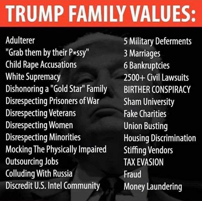 If you agree with the meme, please drop a 💙 and share.
The GOP used to be the party of Family Values. That was then, and this is now.