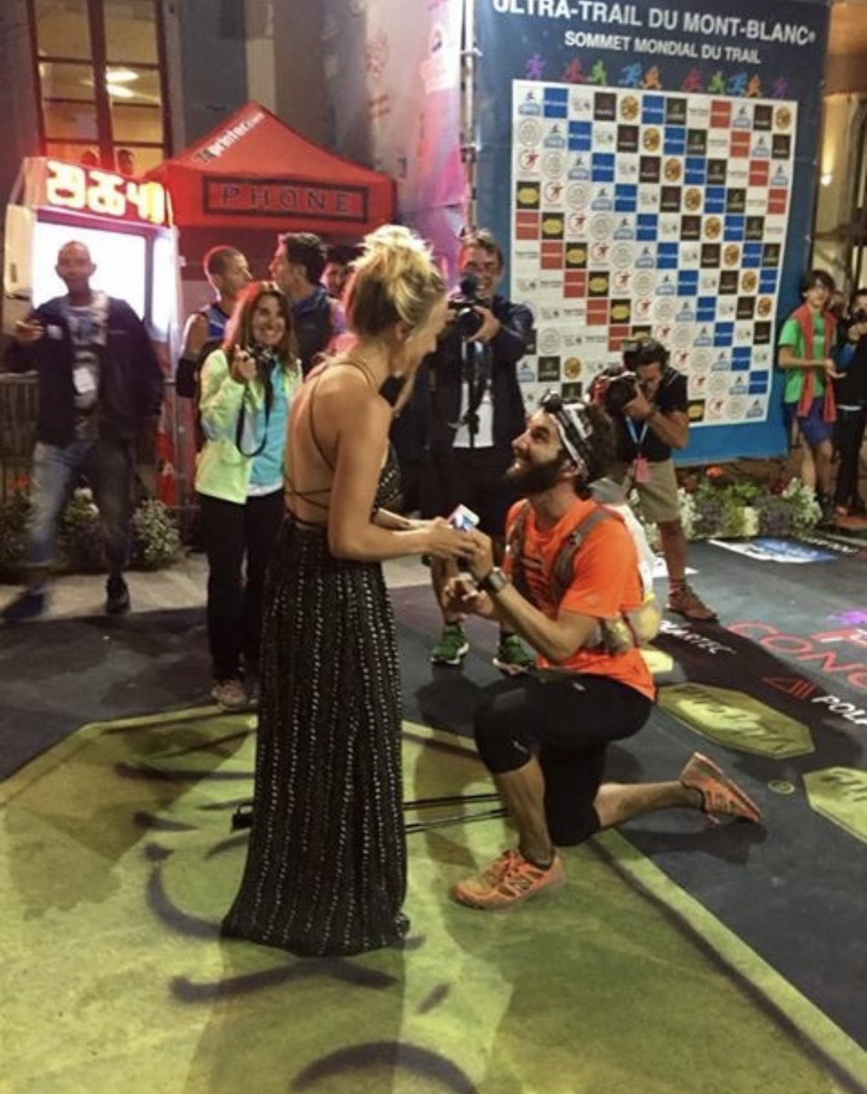 In 2015, <a href="/Btwn2PinesPod/">Between Two Pines Podcast</a> host <a href="/Dom_Grossman/">Dominic Grossman</a> proposed to <a href="/HeyKdGrossman/">Katie Grossman</a> at the finish of #utmb. Rumor has it, for a mere $200 an ordained aid station captain will marry you at any aid station on the course and send you off with a liter of champagne in your pack!