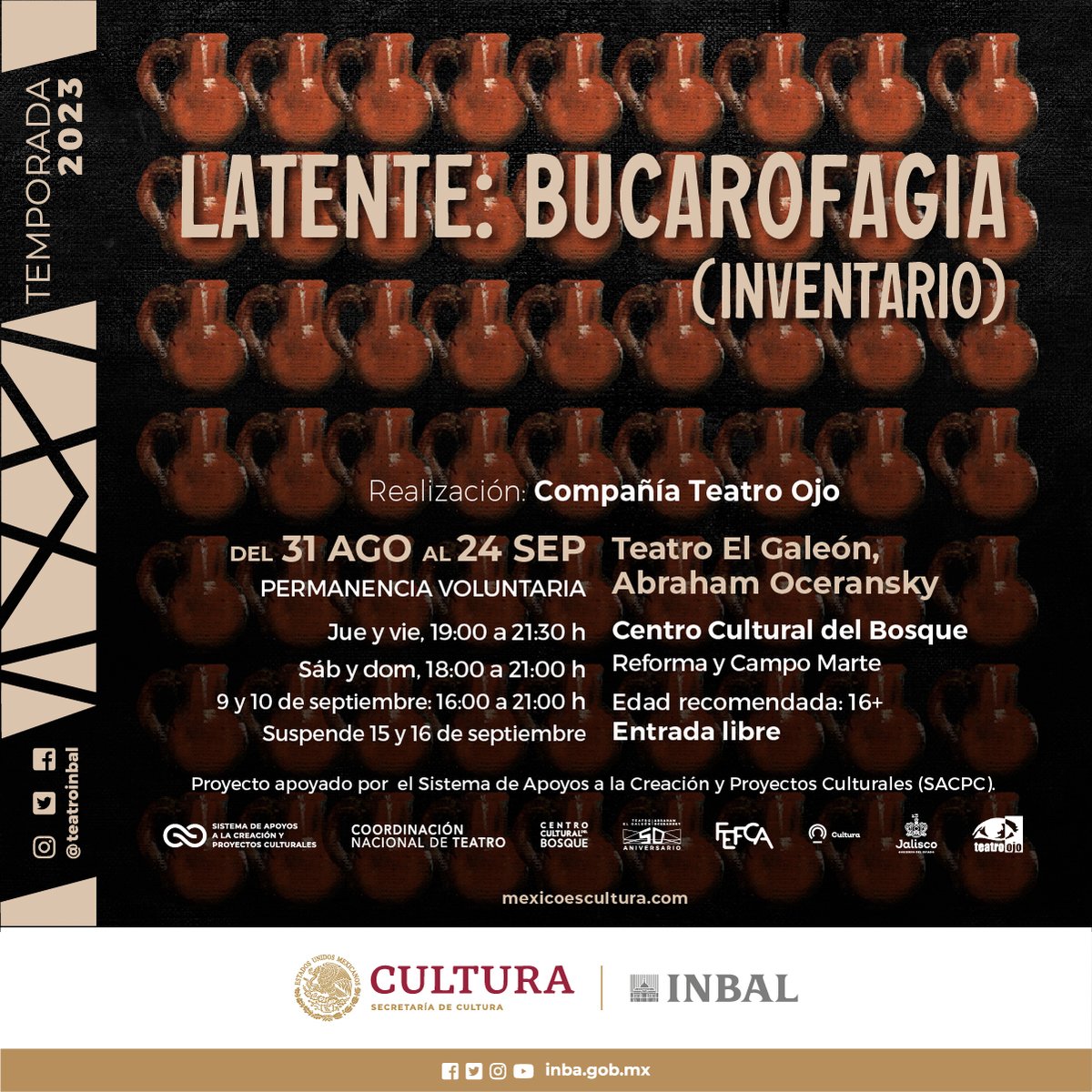 teatroinbal's tweet photo. No olvides visitarnos este fin de semana para disfrutar de las diferentes obras que se presentan en el @CCB_INBAL  

🎟“30+1 (obra para una actriz y un radio)”
🎟 “Latente: Bucarofagia (inventario)” de 18 a 21 h
🎟 “La verdura carnívora”
🎟 “Volver a Fuenteovejuna” https://t.co/xLyeNfXxQ3